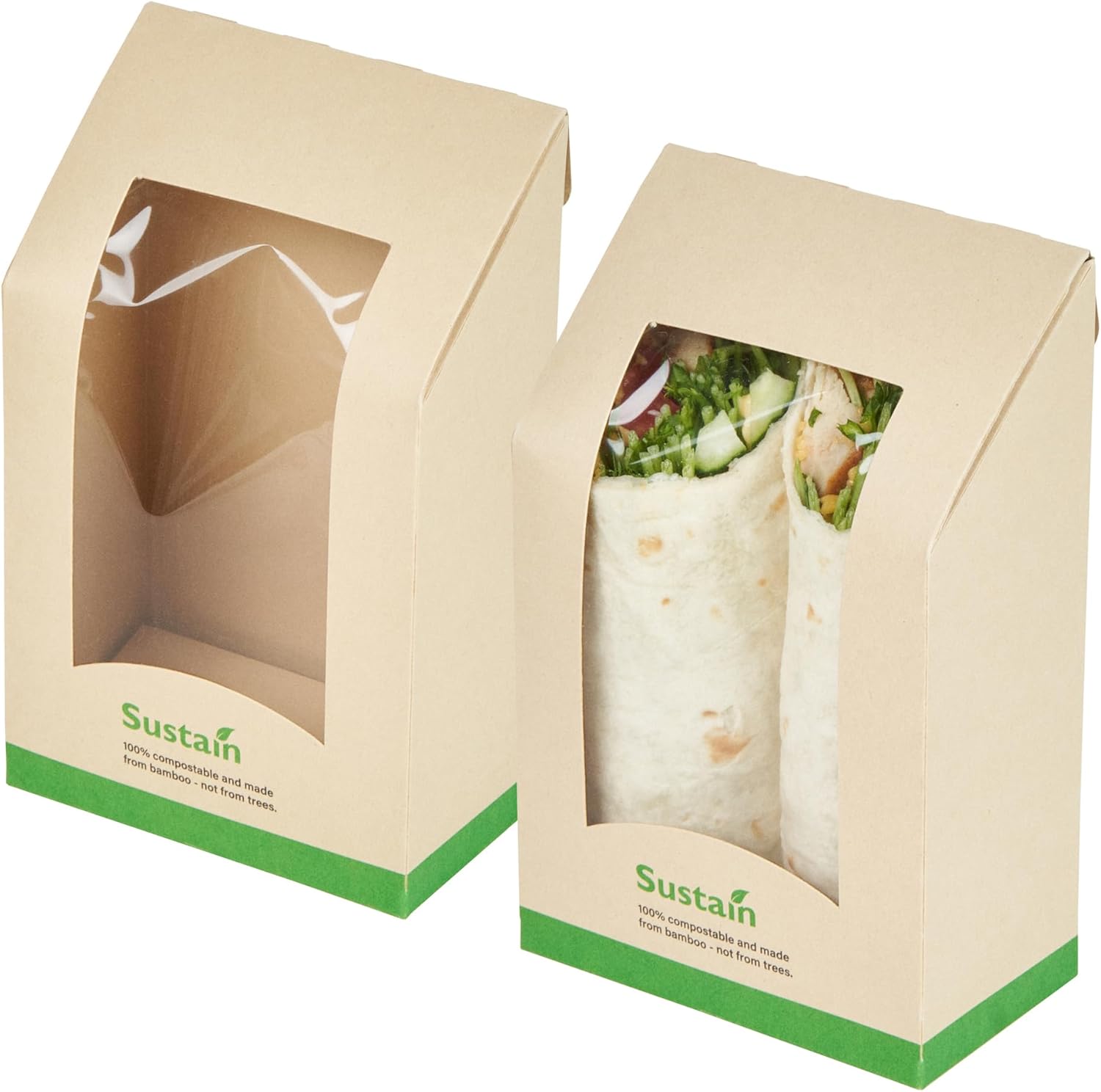 Restaurantware Sandwich Container 50 Pack of 5.9 x 3.7 x 2.1 Inches Paper Sandwich Box Clear Window Packaging Leak-Proof Kraft Color Ideal For Cafes And Grab-And-Go Meals