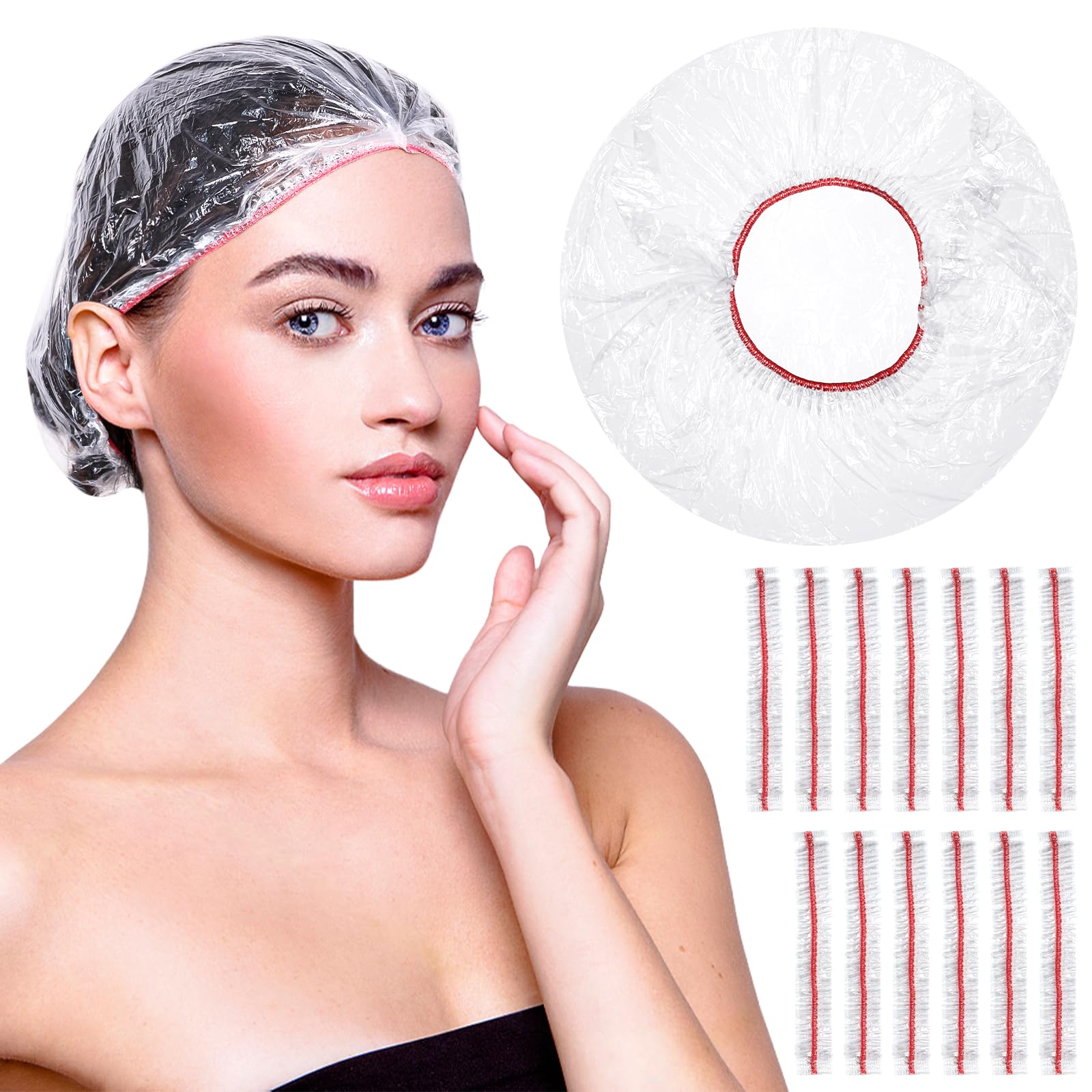 Disposable Shower Caps 50pcs - Women's Reusable Clear Large Plastic Waterproof Shower Cap, Multi-purpose Thickened Elastic Shower Cap for Home, Travel, Spa, Hotel and Hair Salon