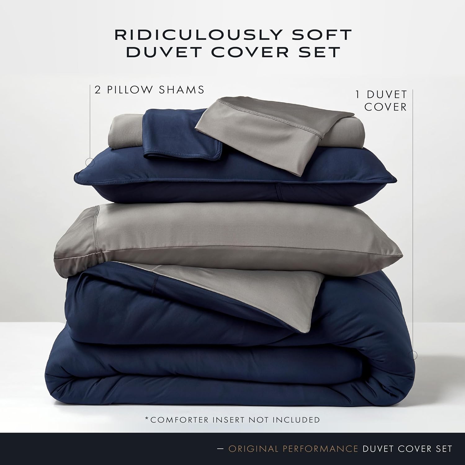 SHEEX Original Performance Cooling Duvet Cover Set, Lightweight Full/Queen Duvet Cover with 2 Standard Pillow Shams, Navy/Graphite - Image 3