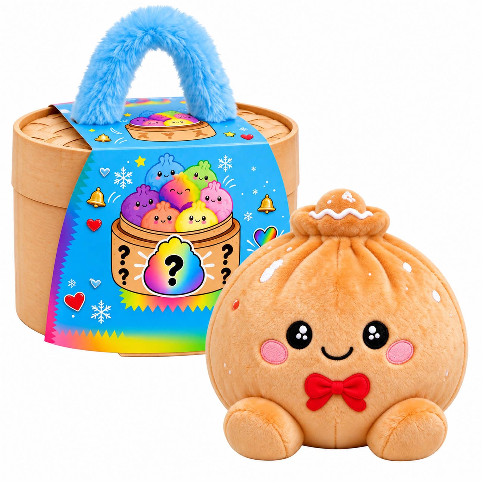 Christmas Plush Dumpling Cushion, Cute Soft Stuffed Bun with Steamer Gift Box, Squeeze & Stretch for Stress Relief, Cosy Desk & Home Decor (A) โ image 1
