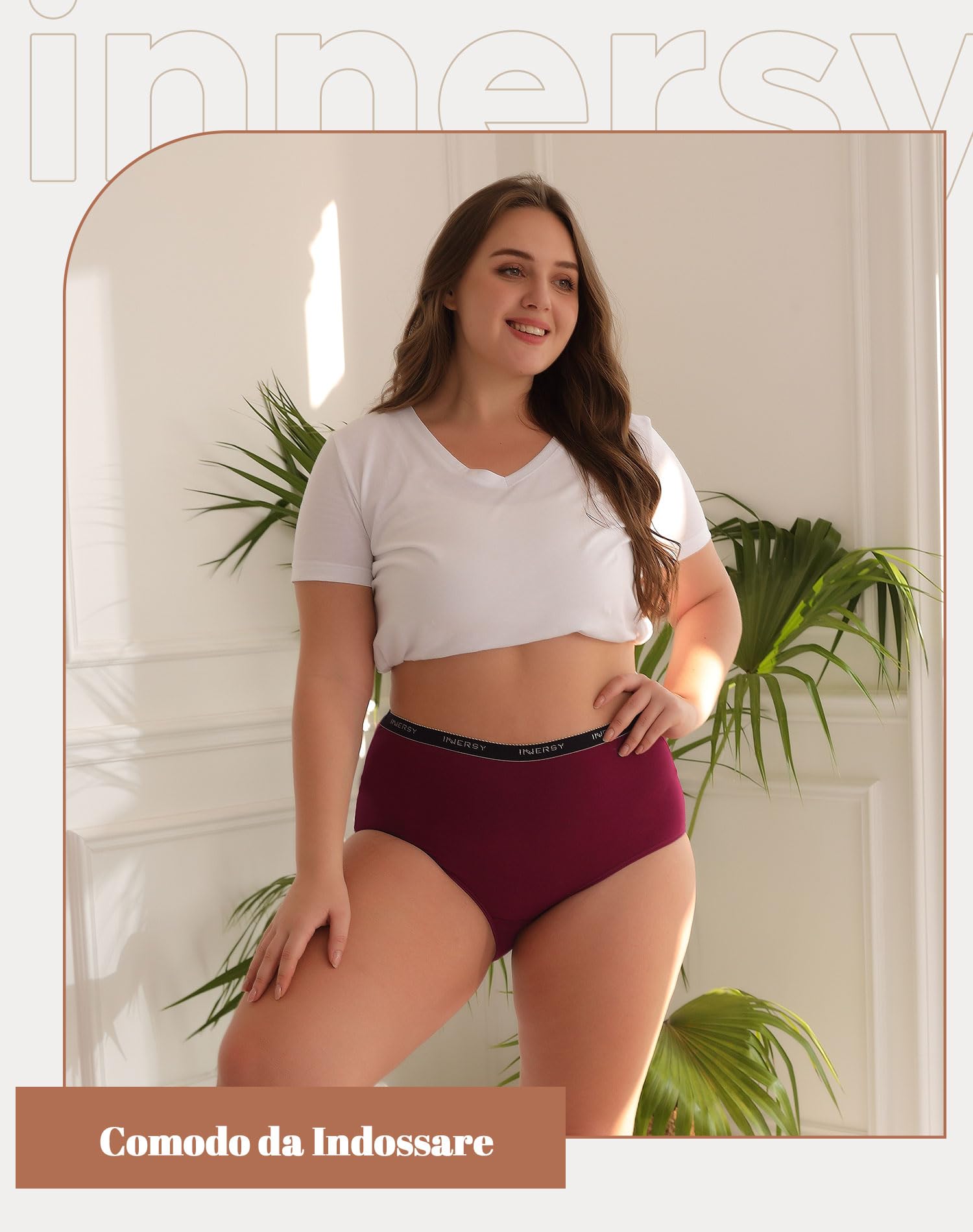 INNERSY Mutande Donna Cotone Taglie Forti Slip Vita Alta Mutandine Culotte 40-62(XL-5XL) Pacco da 5