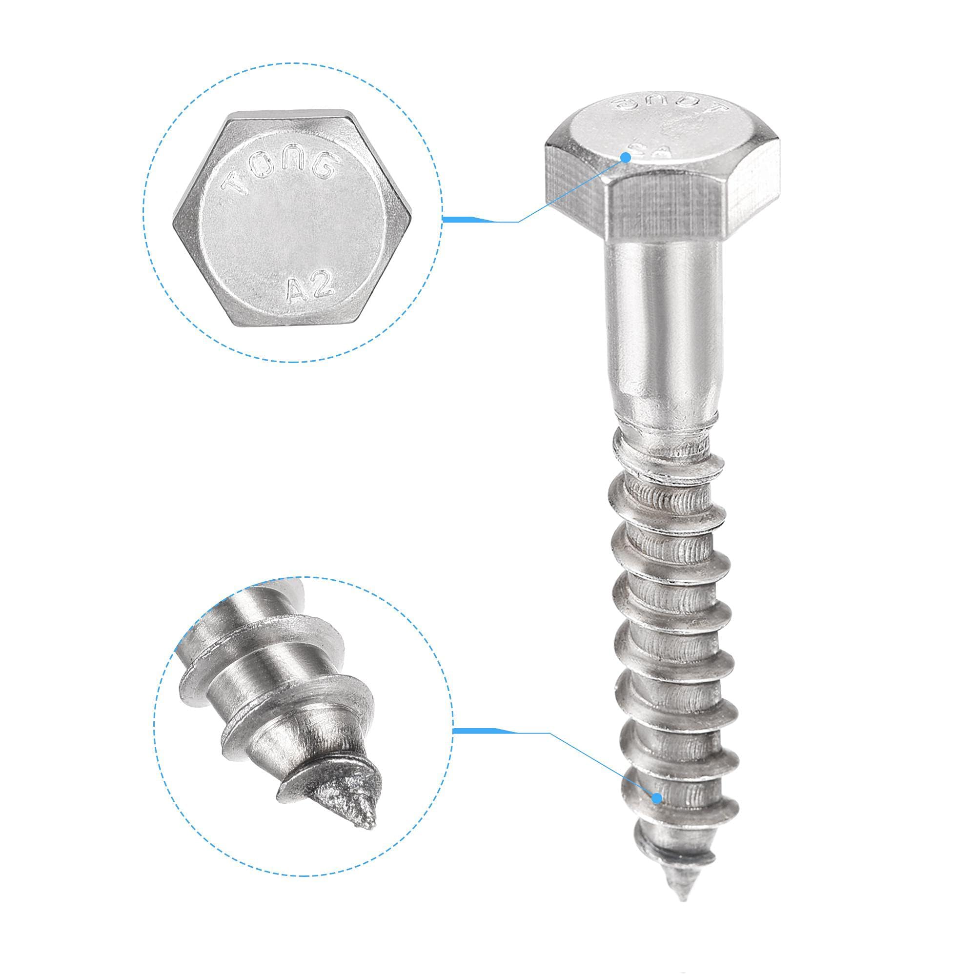 TA-VIGOR 10Pcs Coach Screws, M8 x 45mm Hex Head Lag Bolts - Image 3