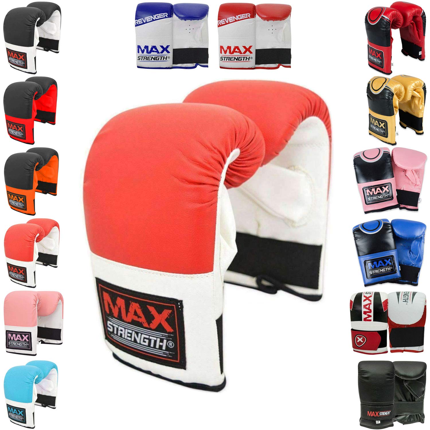 MAXSTRENGTH Boxing Mitts Punching Training Bag Gloves Sparring Martial Arts Muay Thai (Red/White, L/XL)