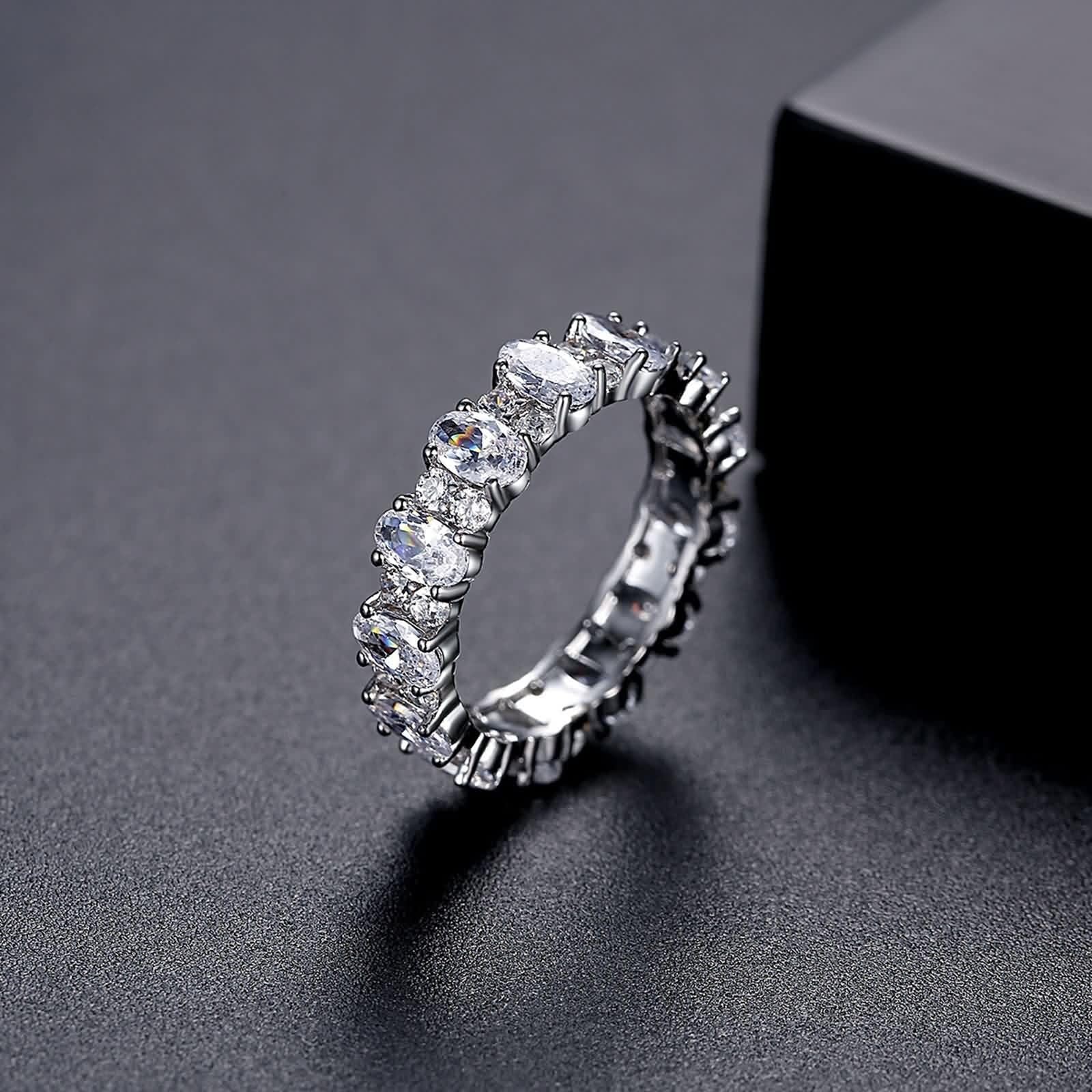 Pierścionek Moissanite Band Promise pierścionek białe złoto 18K niemetalowy znaczek (tylko moda) owalny z cyrkonią sześcienną biały rozmiar H 1/2 popularny dla cioci biżuteria zaręczynowa