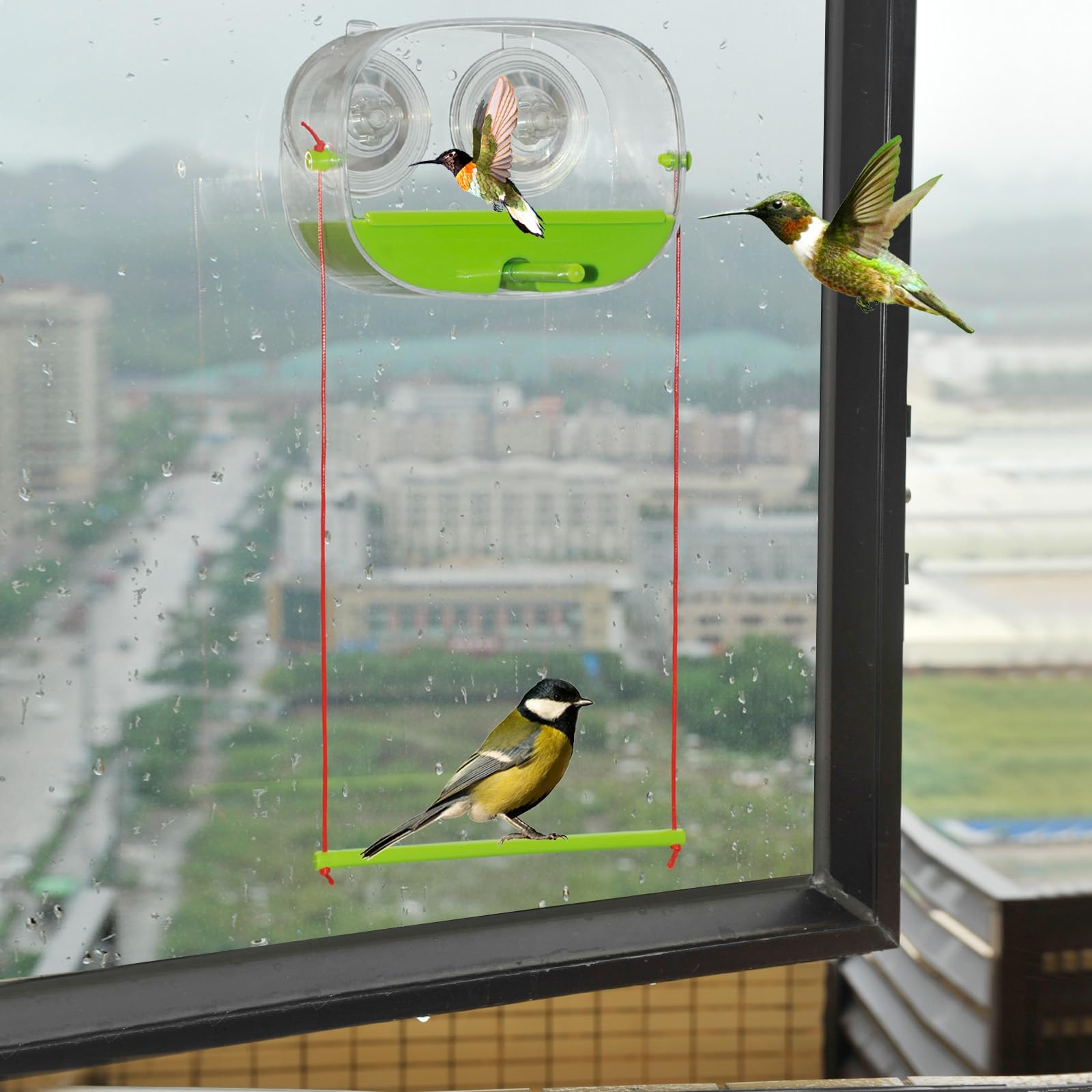 Smarted comedero automático para pájaros espirales ventosa vida silvestre cámara comedero grande transparente almacenamiento de siembra