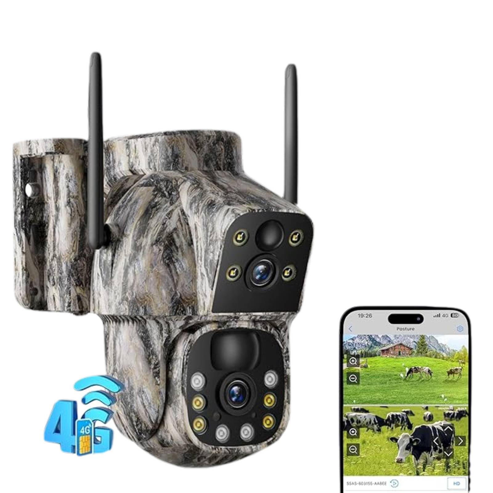 Camera Chasse 4G, Batterie 12000mAh, 2K+2K Double Caméra 4G Autonome,Camera 4G Solaire Exterieur avec détection de Mouvement,Vision Nocturne Couleur,Suivi Automatique,IP66（sans Panneau Solaire） Image du produit 1