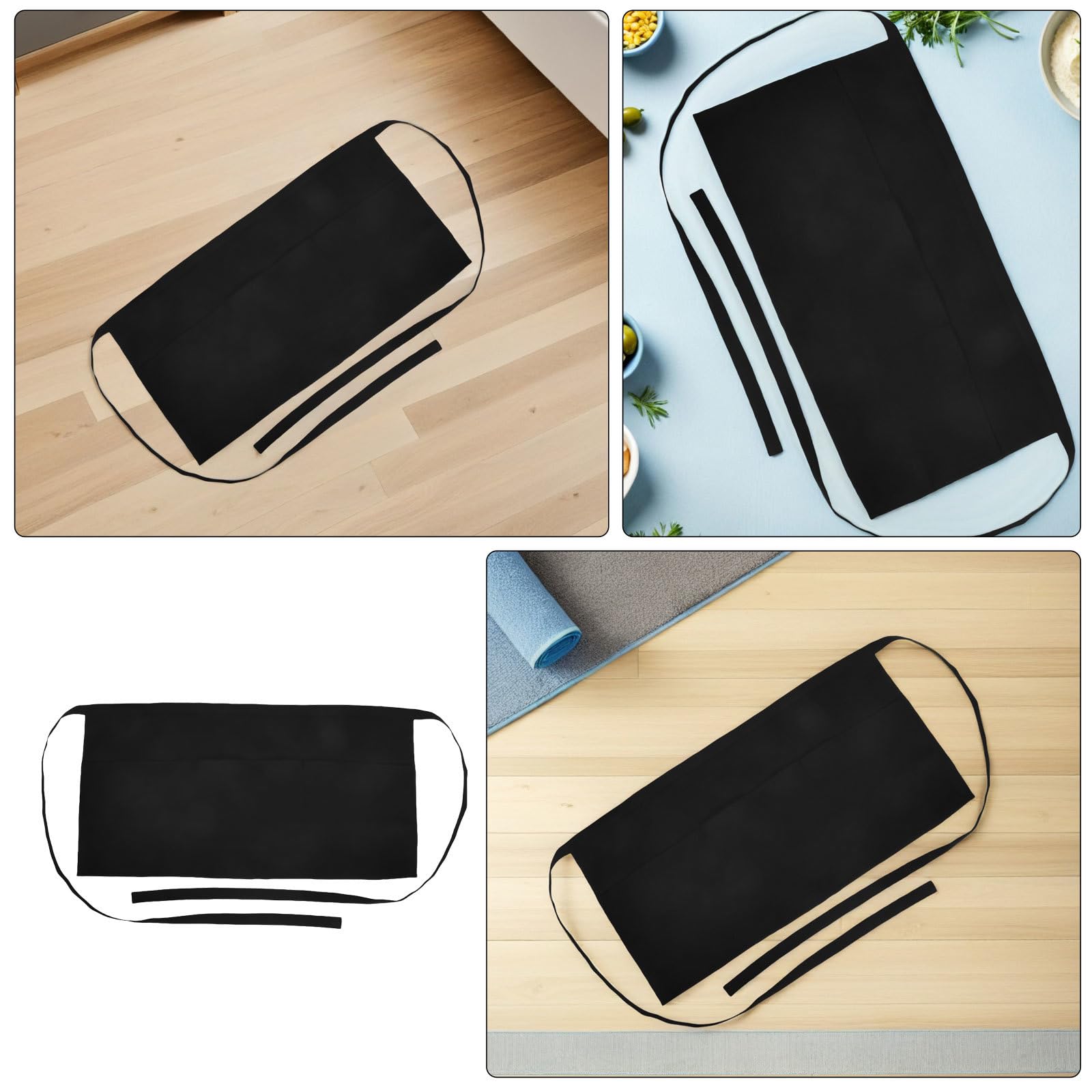 Lurrose 6er-Pack schwarze Kellnerschürzen mit 3 Taschen – Halbkurze Kellnerschürze für Damen und Herren, ideal zum Servieren, Kochen und Backen in der Küche, 30 x 60 cm