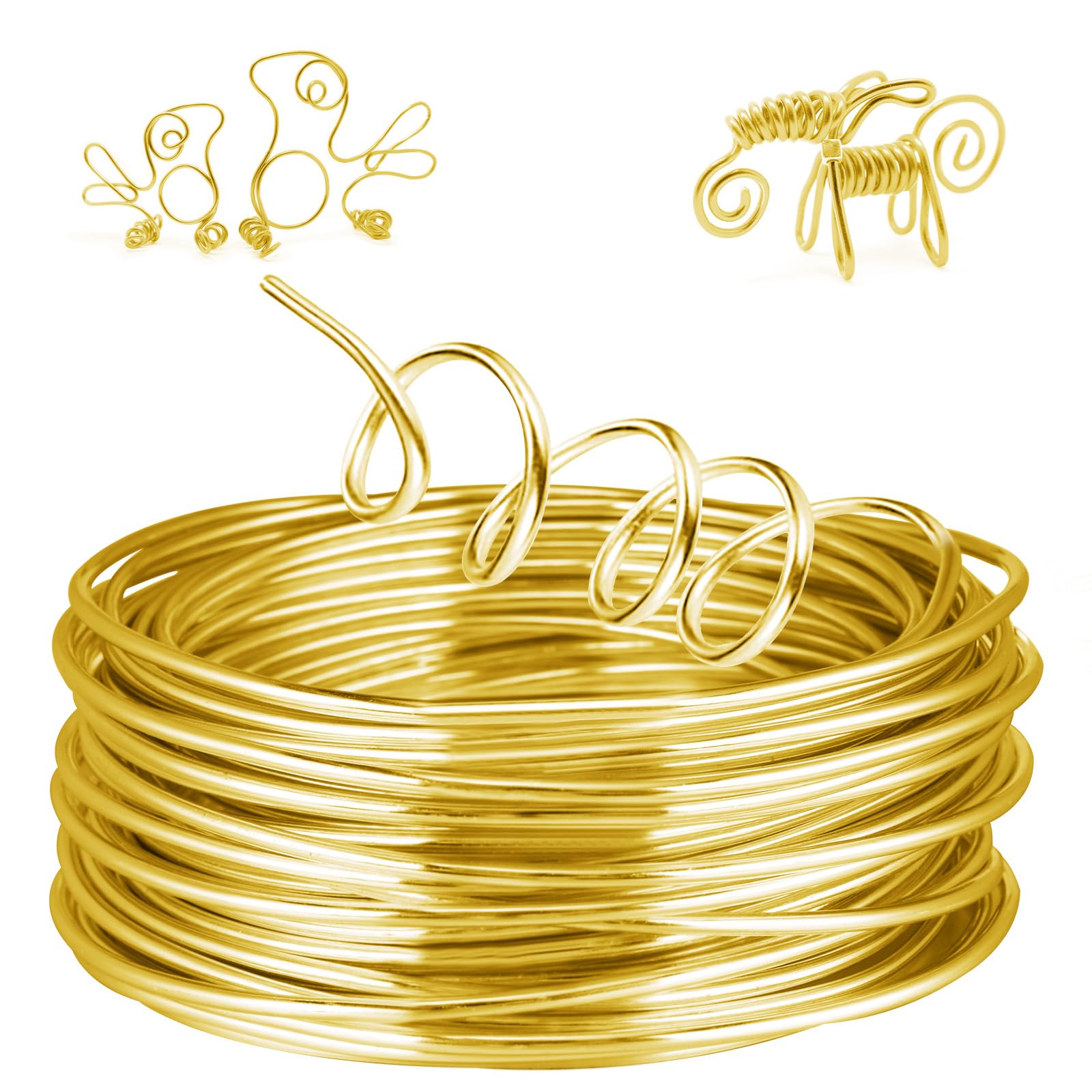 AUAUY 9 Gauge Aluminum Craft Wire, 3mm 50 Feet Bendable Aluminum Wire for Crafts, Crafting Metal Wire for Jewelry Making, Wreath Making, Sculpting, Modelling-Gold