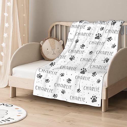 Miniatura 6 de Manta personalizada con nombre de perro con pata, regalo de mascota perro con nombre, manta de franela de regalo para mascotas, animales, mujeres,