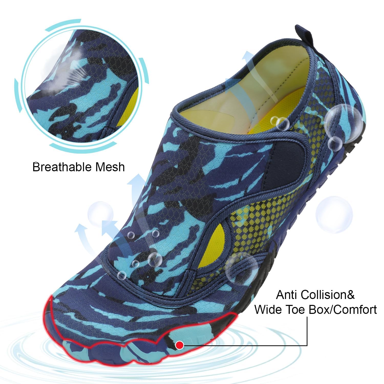 Womens and Mens Water Shoes Breathable Quick Dry Swim Pool Shoes Barefoot Aqua Shoe for Beach Diving Hiking Water Sports 6.5 Women/4.5 Men