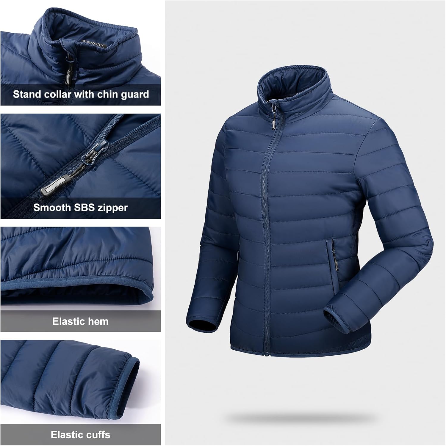 Outdoor Ventures Women's Packable Full-Zip Short Puffer Jacket Insulated Quilted Warm Lightweight Winter Coat - Image 5