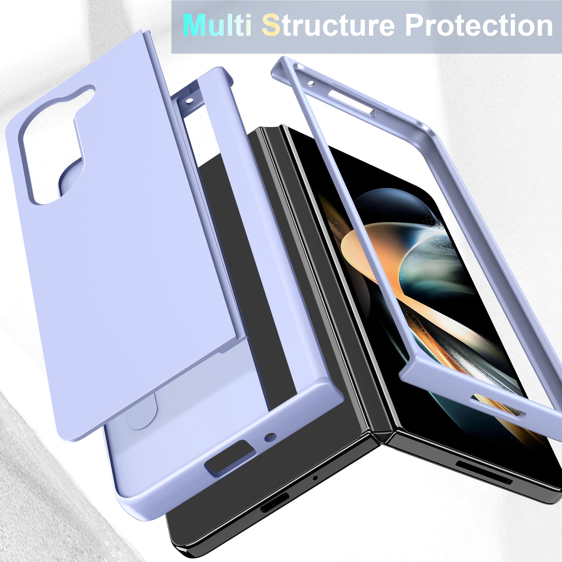 HAZARA Etui do Samsung Galaxy Z Fold 5, gładkie etui dotykowe ultracienkie etui na telefon komórkowy z klapką rozszerzony uchwyt, fioletowe