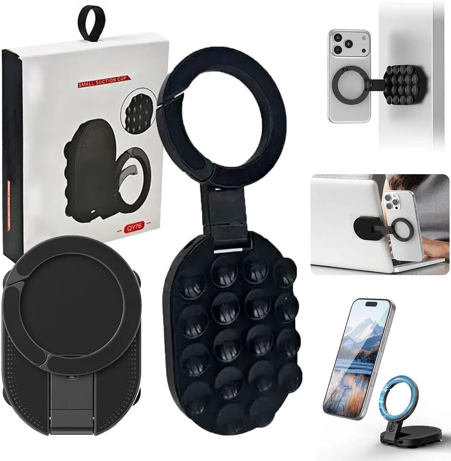 3-in 1 Magnetic Phone Holder - Strong Suction Cup Phone Mount with 180° Rotation & Tripod Interface | Foldable Portable Mobile Stand for Car, Gym, Mirror, Kitchen, Desk, Recording & Travel