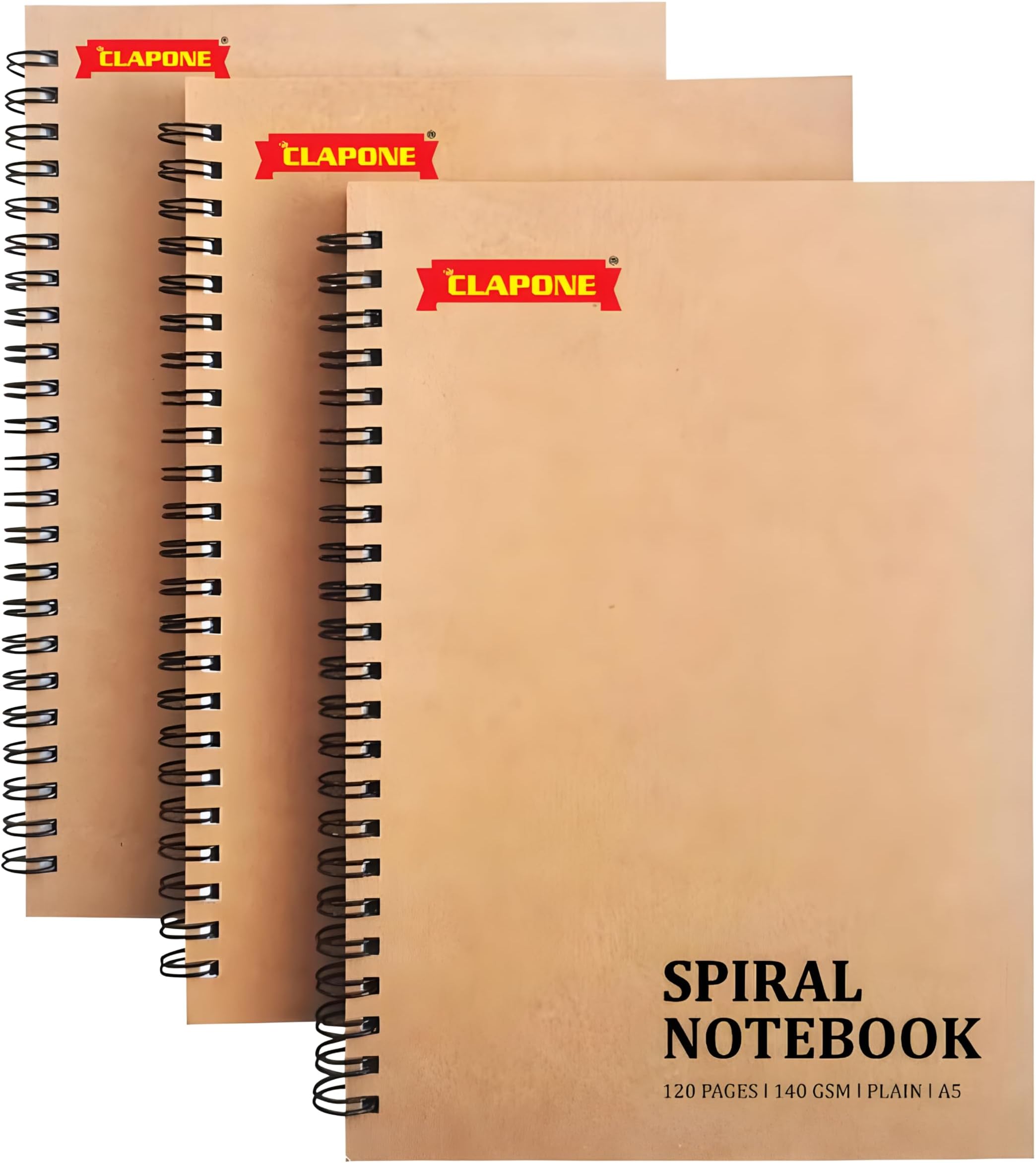 3 Pcs A5 Spiral Notebook with Natural White 120 Plain Page 140 GSM Heavy Duty Paper for School/College/Office/Home Travel Writing Notebook/Journal/Sketchbook/Notepad/Lightweight/Kraft Cover/Classic Blank Spiral Notebook,Brown
