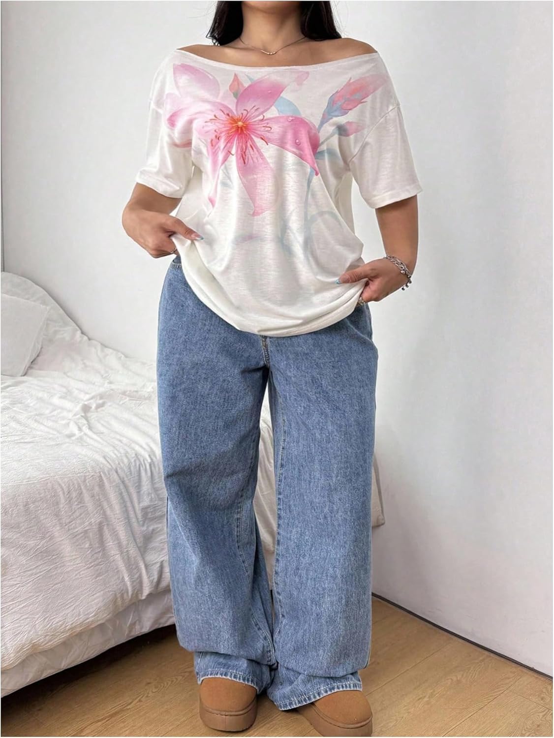 Floerns Women's Plus Size Floral Off The Shoulder Tops Summer Vacation Casual T Shirts - Image 5