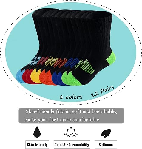 Miniatura 2 de JAMEGIO Calcetines deportivos para niños, 12 pares de calcetines deportivos de algodón para niños pequeños y grandes
