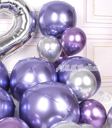 Miniatura 4 de AULE Decoraciones de globos morados para fiesta, paquete de 6, globos morados metálicos 4D gigantes de 22 pulgadas, globos de esfera de aluminio