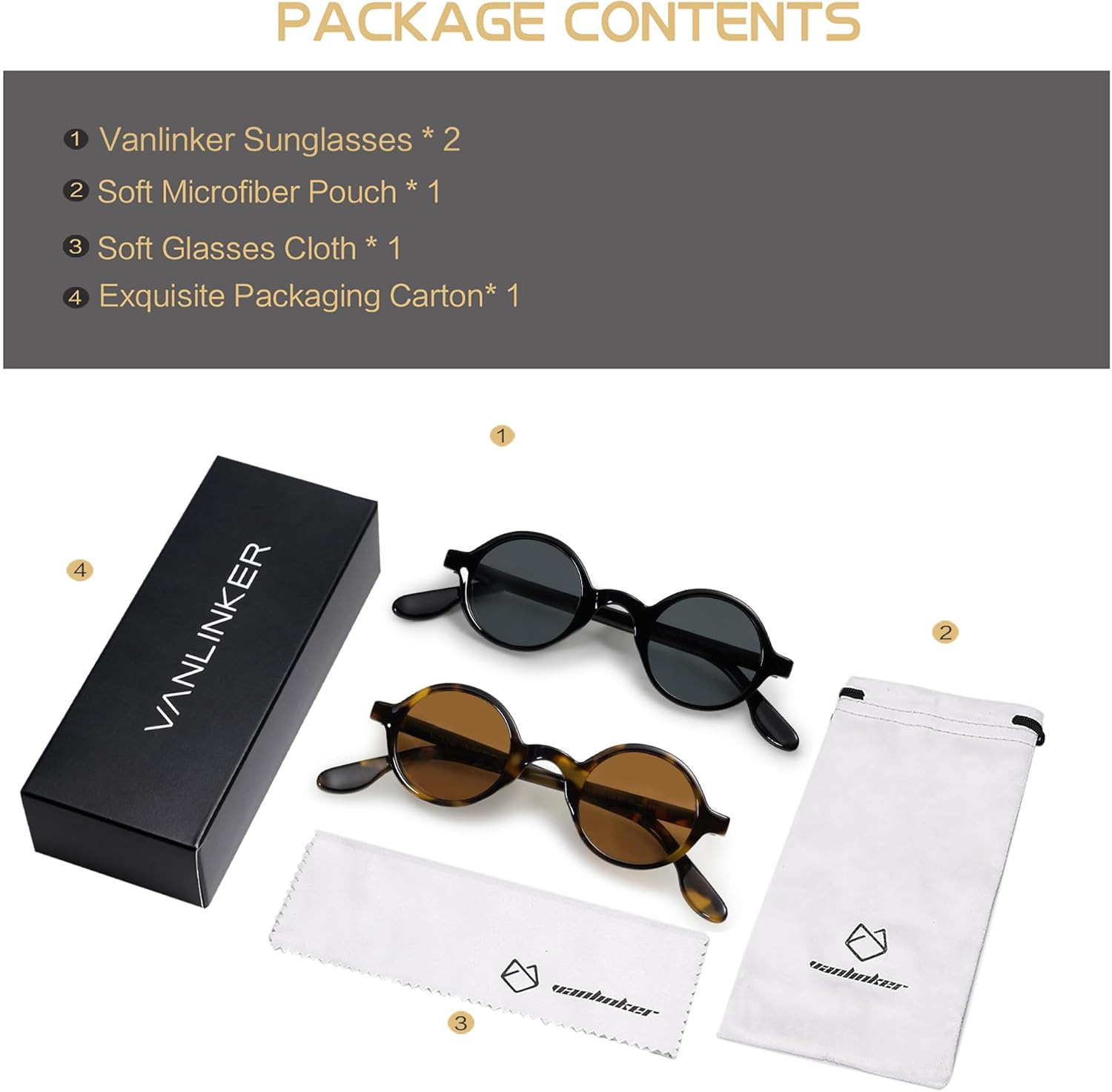 VANLINKER Round Polarized Sunglasses for Men Women Hippie Costume Sun Glasses 90s Circle VL9699