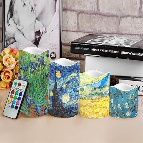 Miniatura 4 de Ystardream Van Gogh - Velas LED parpadeantes móviles de plástico con cambio de color remoto y temporizador, 4 paquetes