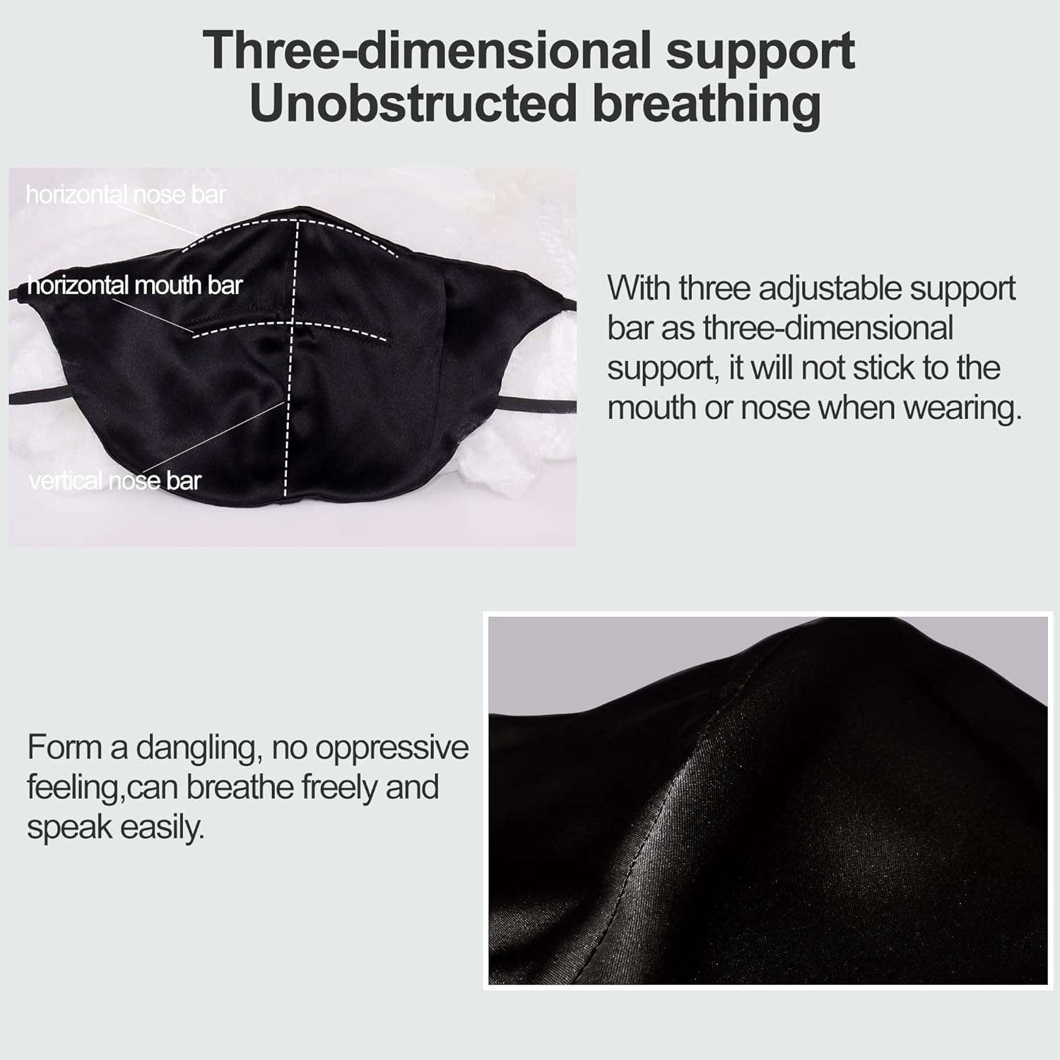 100% Mulberry Silk Face Mask Real Silk Sports Mask Three-dimensional Support with filter pocket 1 pack