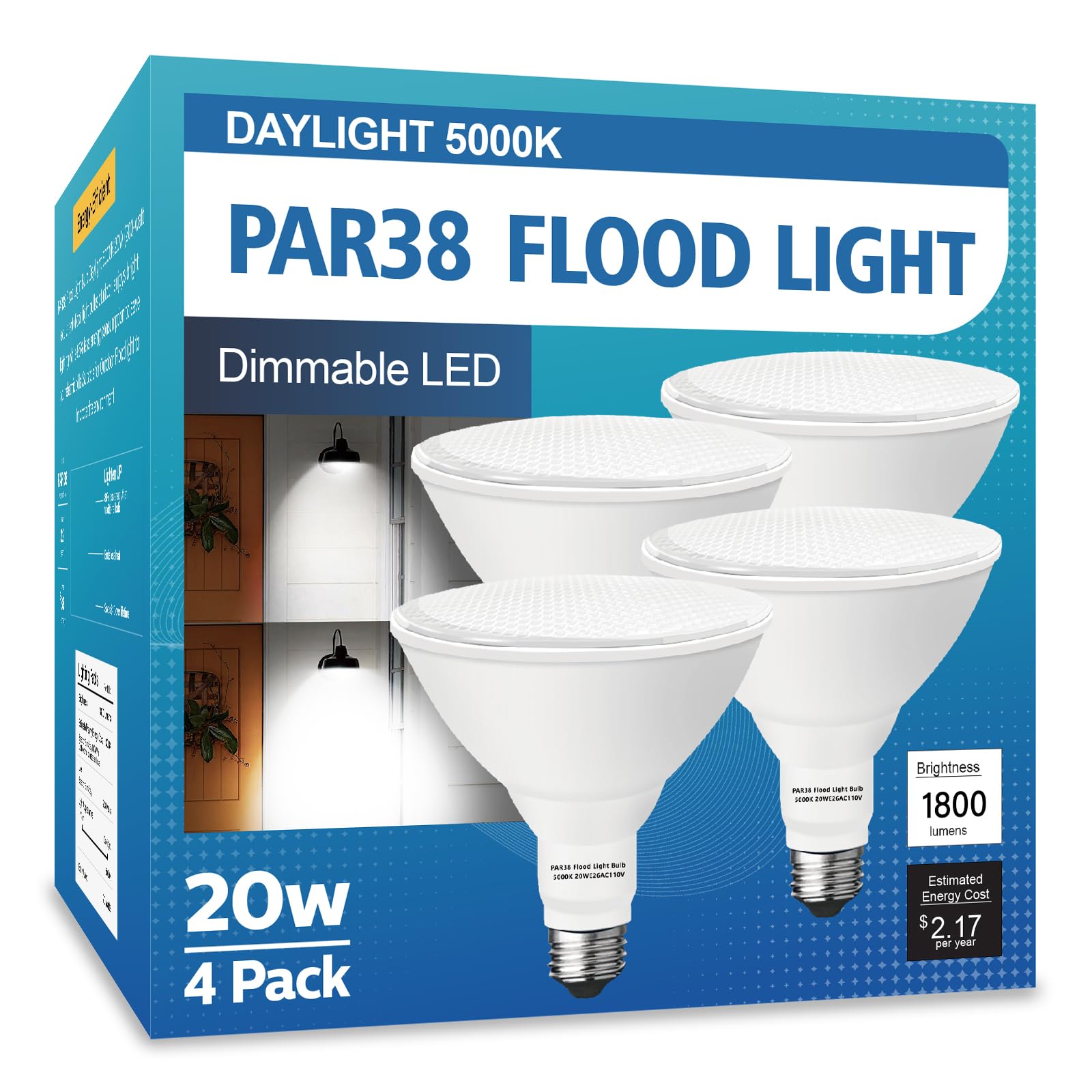38灯 38-KT DAMNGOOD!!ver. 2024edition LOXYEE PAR38 LED Outdoor Flood Light Bulbs 4 Pack，Dimmable