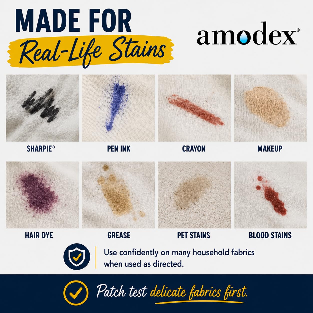 Amodex Kit de removedor de tinta y manchas, removedor de manchas para ropa, removedor de manchas de tela, removedor de tinta de ropa, removedor de manchas de sangre, botella de 4 onzas, 2 cepillos
