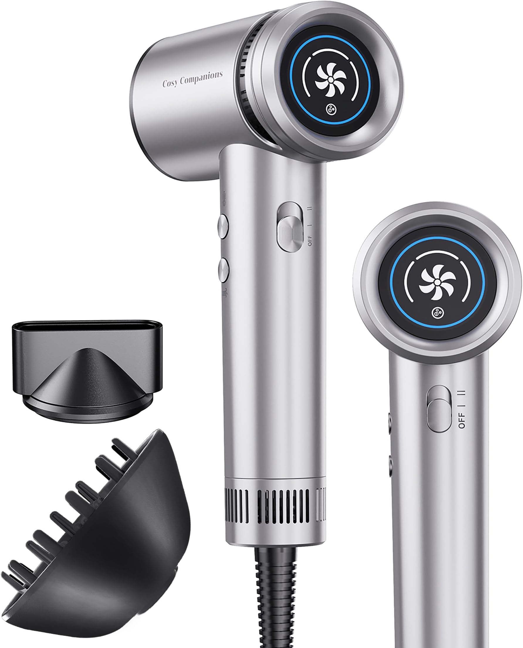 Hair Dryer - High-Speed 150,000 RPM Hairdryer for Fast Drying, 500Million Negative Ionic & Thermo-Control & Cool Shot Button & HD Display Blow Dryer with Magnetic Diffuser & Nozzle