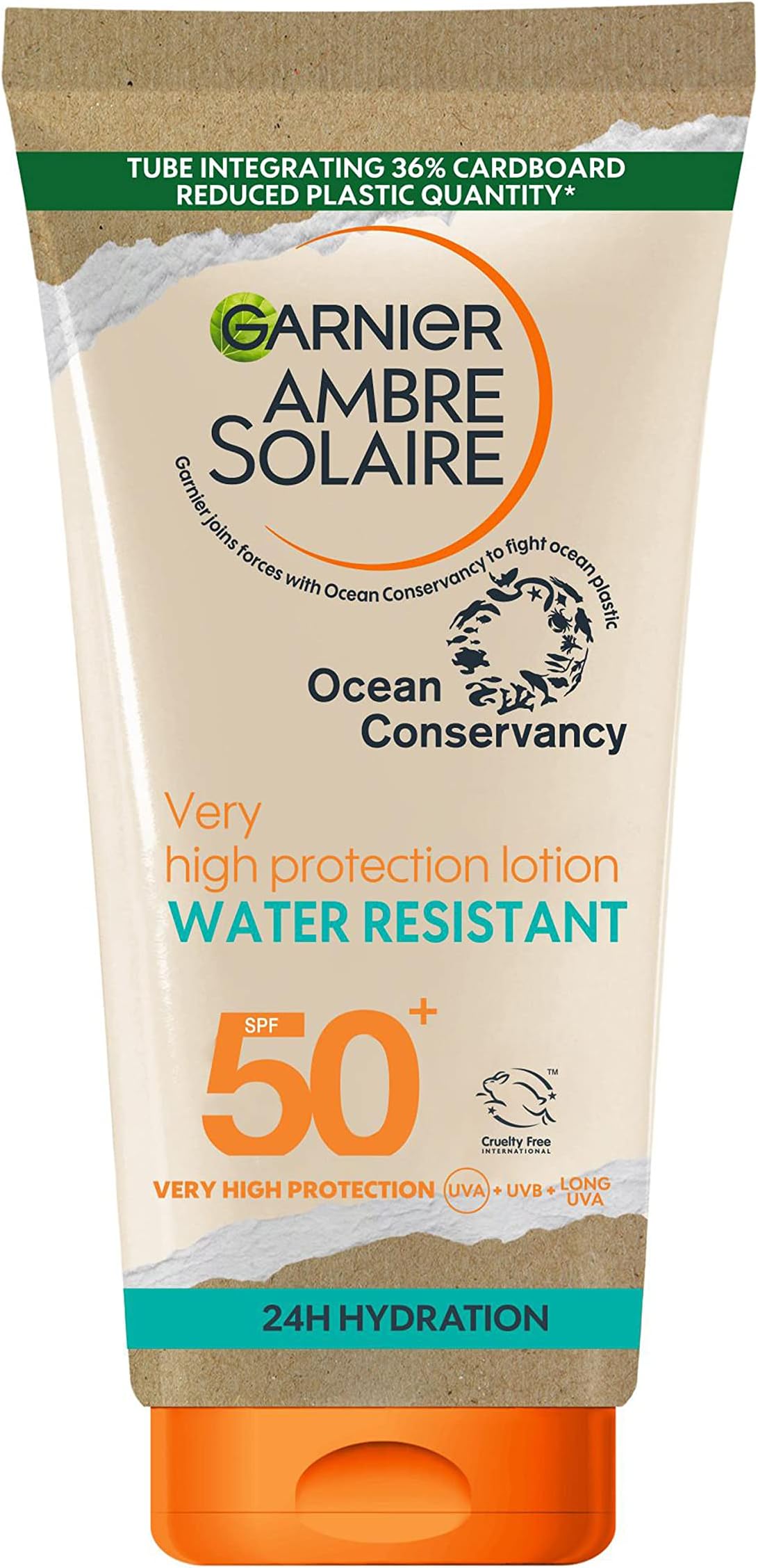 Garnier Ambre Solaire SPF 50+ Water Resistant High Protection Sun Cream Lotion, Sun Protection Factor 50 +, Non Sticky Sunscreen, UVA & UVB Protection, Approved by Cruelty Free International, 175ml