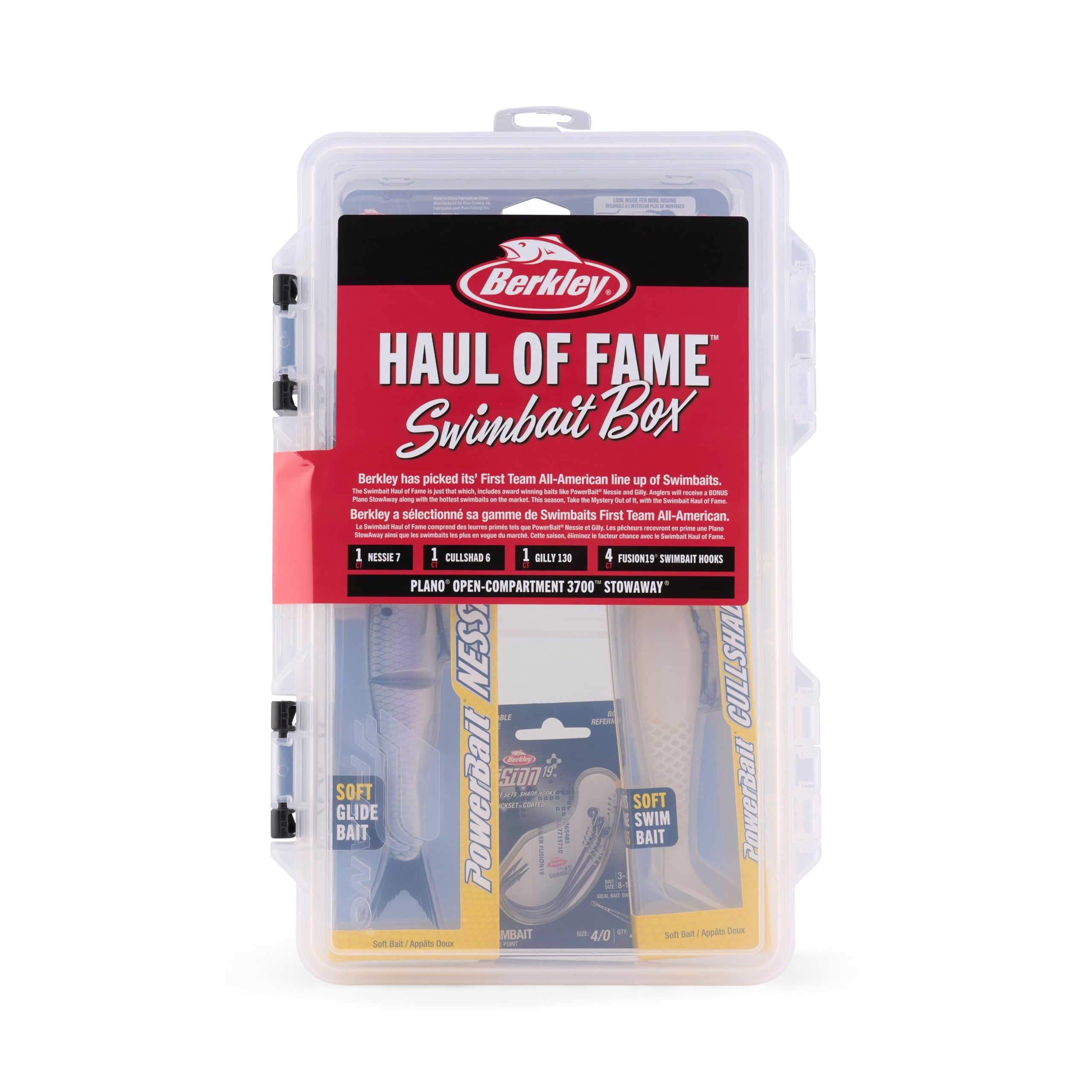Berkley Swimbait Haul of Fame Kit de leurres de pêche, couleurs assorties, Plano Stowaway inclus, gamme polyvalente de leurres multi-segments en plastique souple
