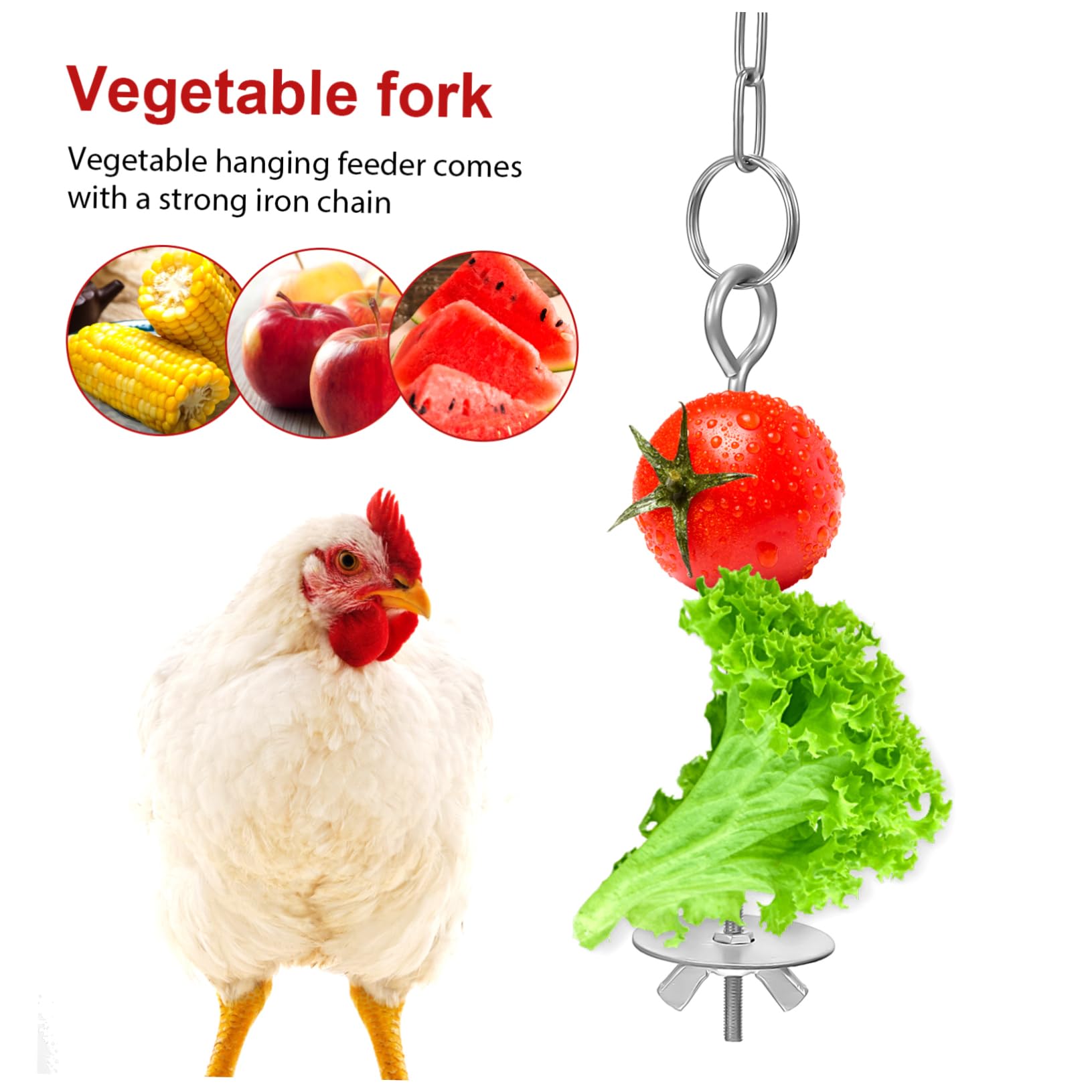 Mipcase Mangiatoia da Appendere per Pulcini e Galline, 4 Pezzi, in Acciaio Inox, Catena Regolabile, Facile da Appendere in Gabbia