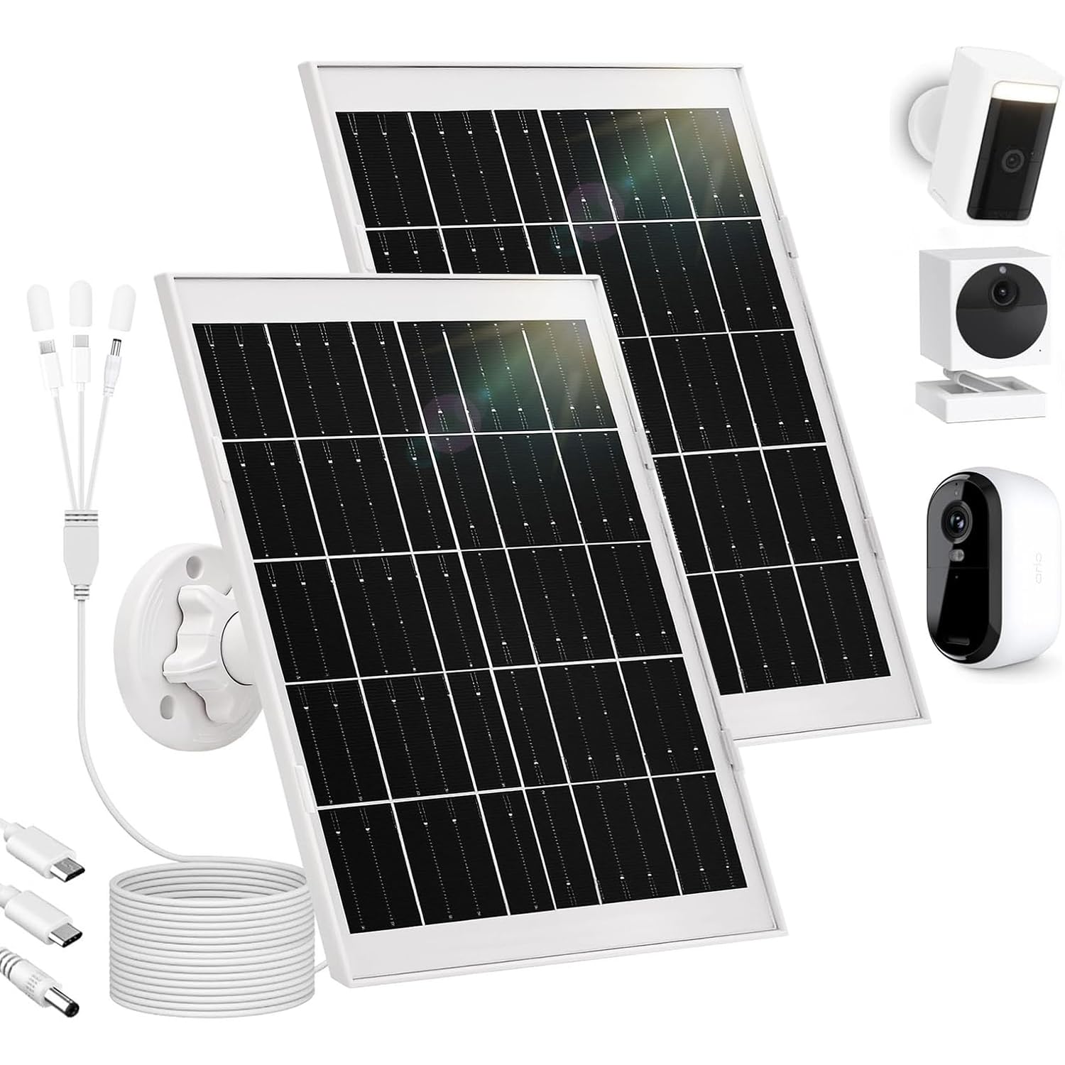 Pannello solare da 8 W per telecamera di sorveglianza, batteria esterna, pannello solare IP65 con 3 in 1 USB‑C/Micro/DC, con supporto a 360° e cavo da 3 m, modulo solare 5 V compatibile con fotocamera
