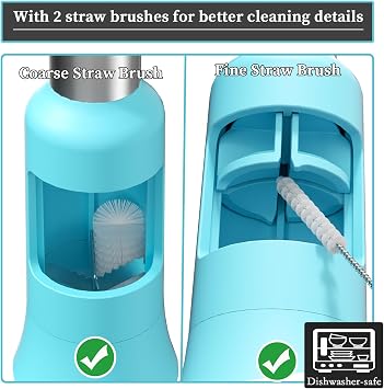 Grape Cutter Slicer Grape Slicer with 2 Straw Brushes Cuts Grape & Tomato & Blueberry into 4 Pieces Fruit Cutter with 2 Types of Slicing for Salad, Pasta (Blue)