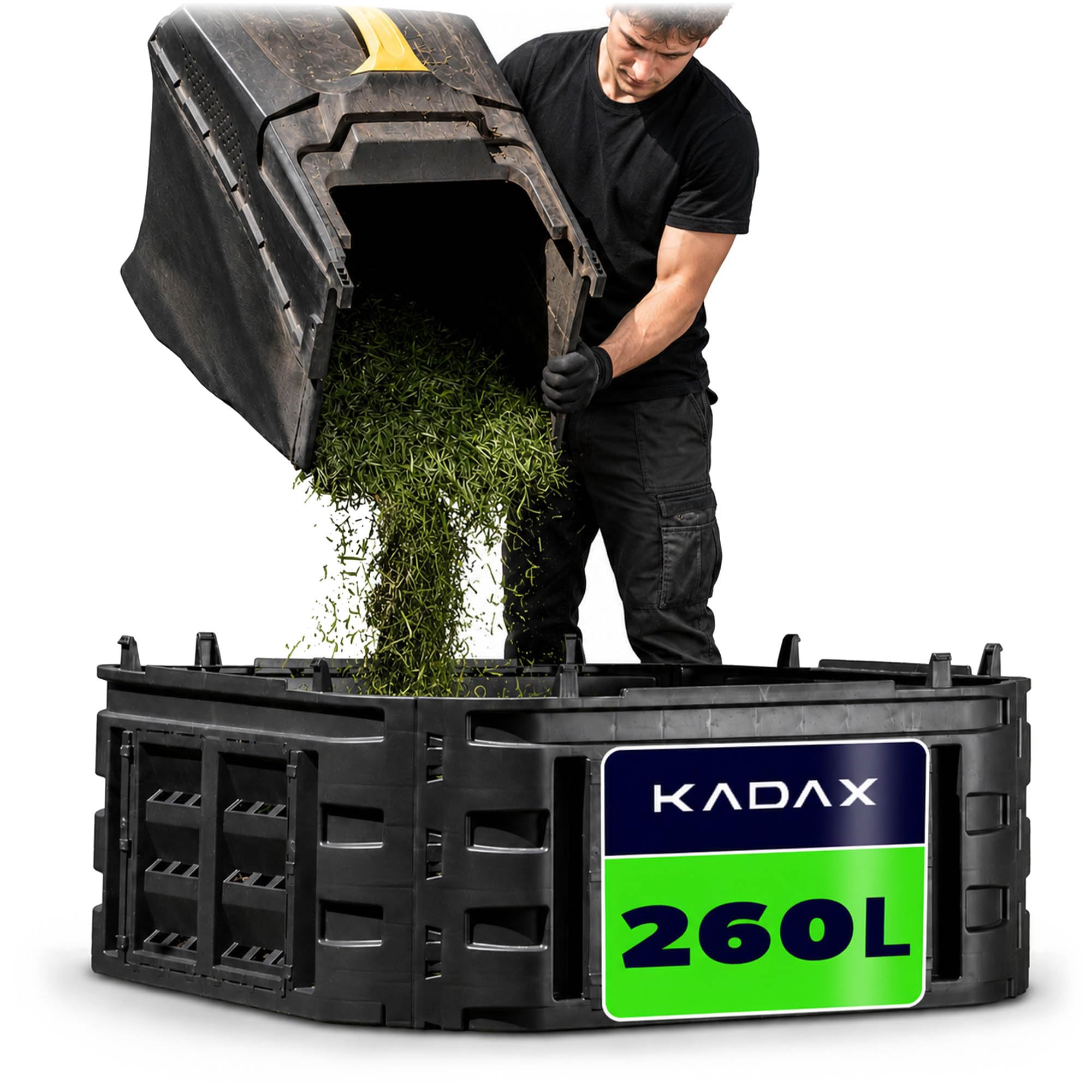 KADAX Module d'extension pour composter de jardin, système de compostage en plastique, module de compost de jardin résistant aux intempéries avec gouttières, module avec porte (260L)
