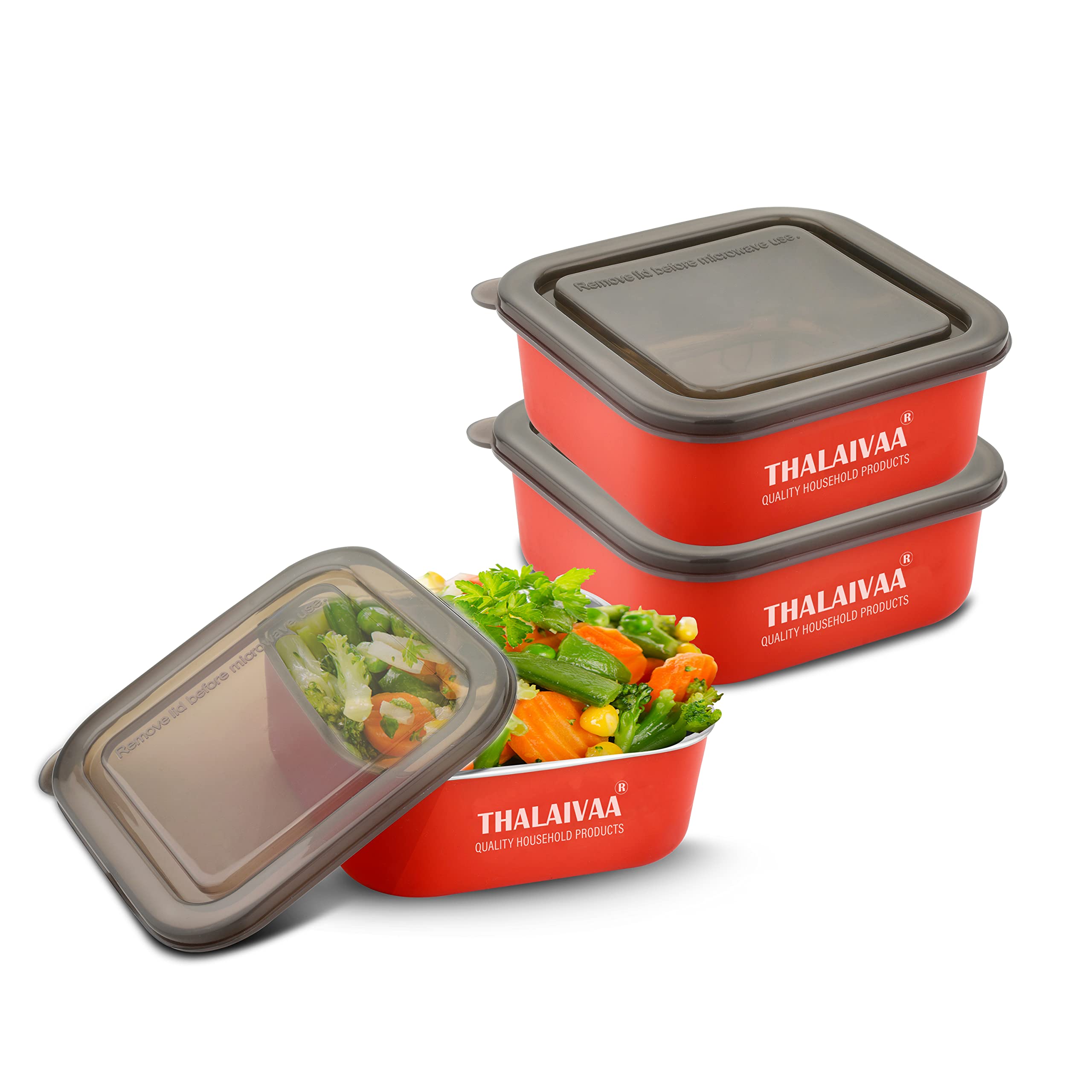 THALAIVAA Stainless Steel Microwave Safe Lunch Containers with Lids- Pack of 3 Pcs, 600 ML - Highly Durable & Unbreakable - Airtight & Leak Proof Containers - Steel Lunch Box Containers for Office