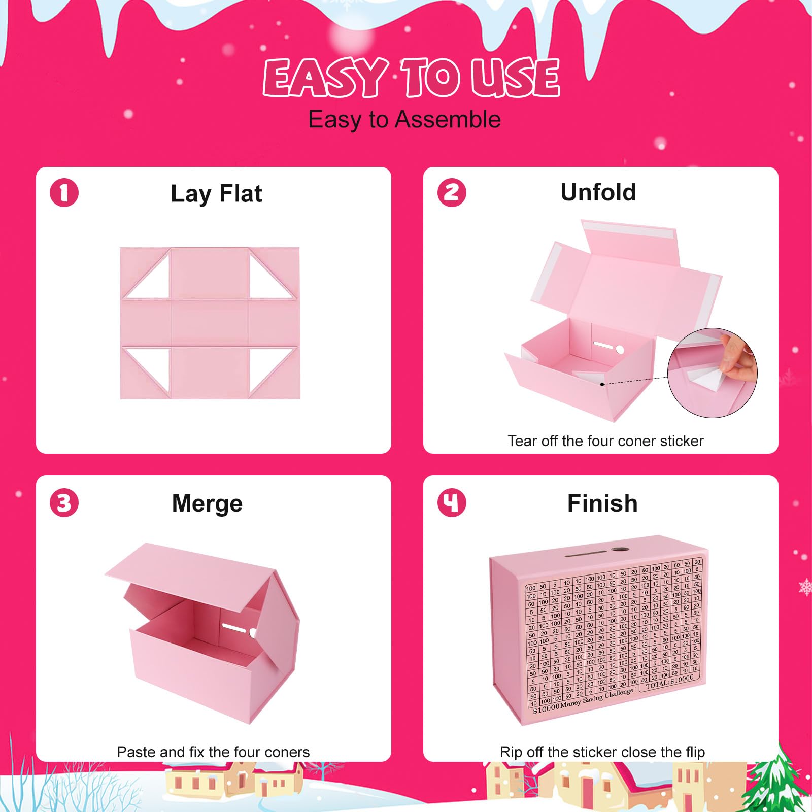 2 Pack Pink Money Saving Box – Flexible Piggy Bank $3000/5000/$10000 Savings Challenge, Fun Cash Coin Box for Kids & Adults, Ideal