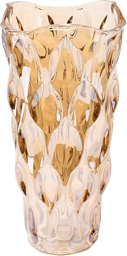 11.6" High Thickened Amber Glass Flower Vase for Home Decor, Dining Wedding Table Office Holiday Party Centerpieces Decoration