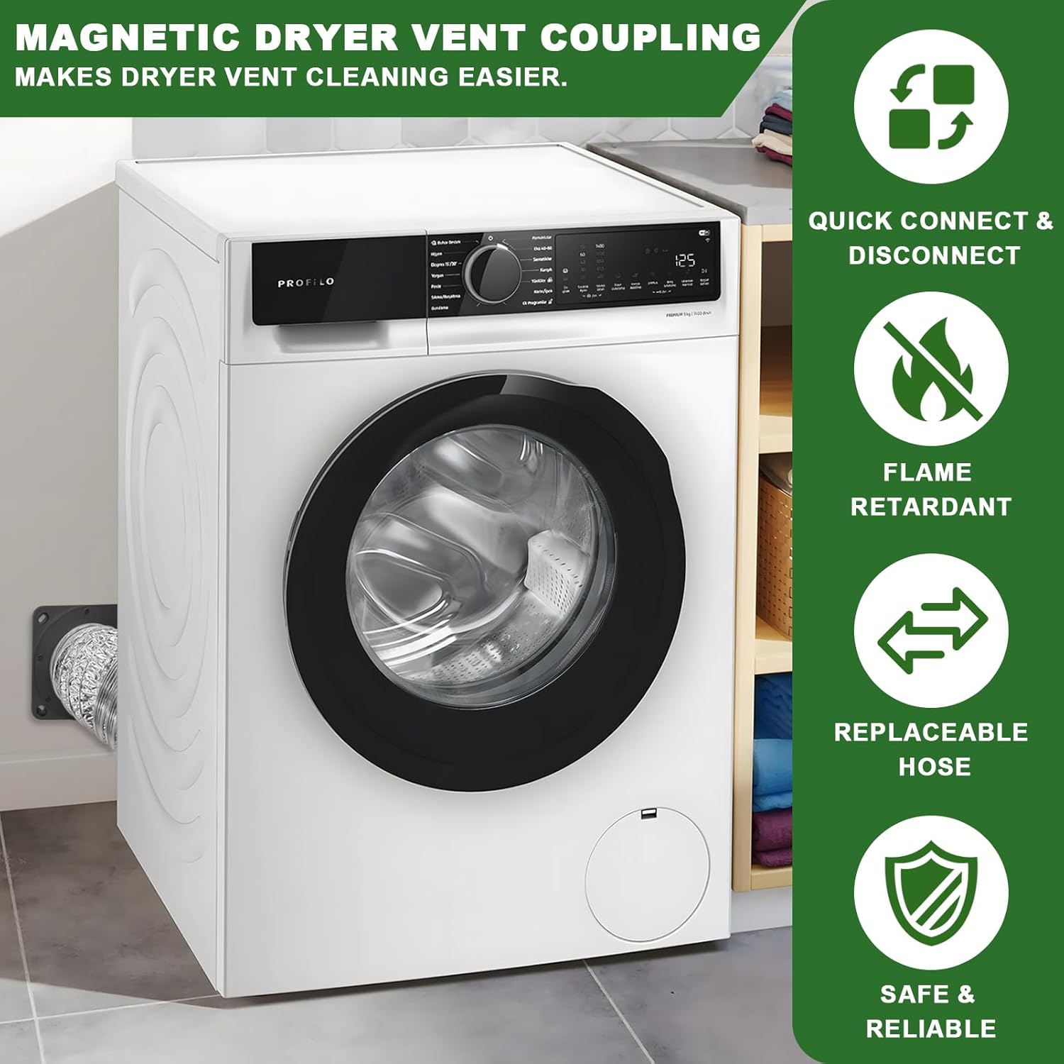 Magnetic Dryer Vent Coupling-Quick Connection and Disconnection Strong Magnet Self-Alignment Design Quick-Installation Dryer Magnetic Vent Connector Airtight Seal Dryer Vent Connector Kit (Space Gray)