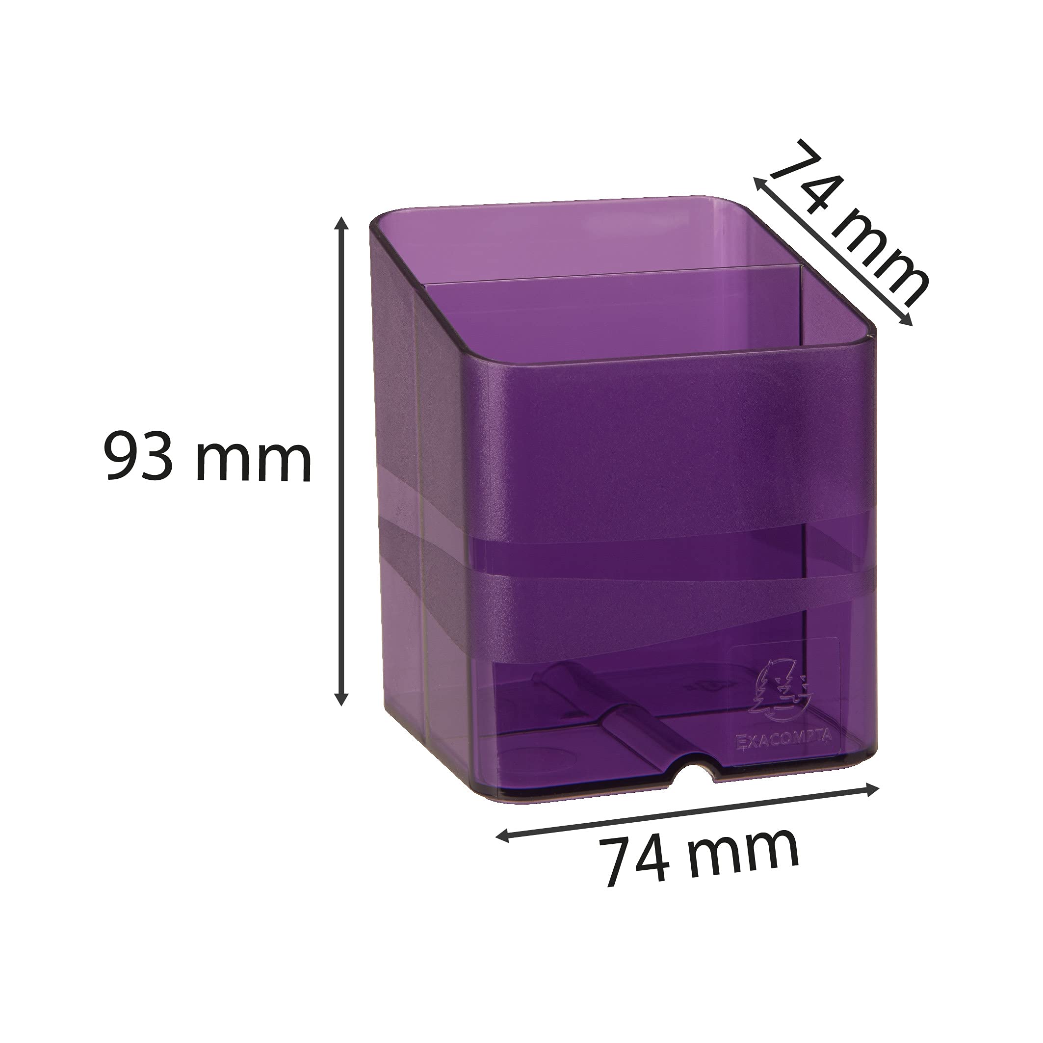 Exacompta - Réf. 67719D - carton de 10 Pots à crayons PEN-CUBE Chromaline - Avec 2 compartiments de taille et de hauteur différentes - Dimensions 7,4x7,4x9,3 cm- Couleur violet translucide