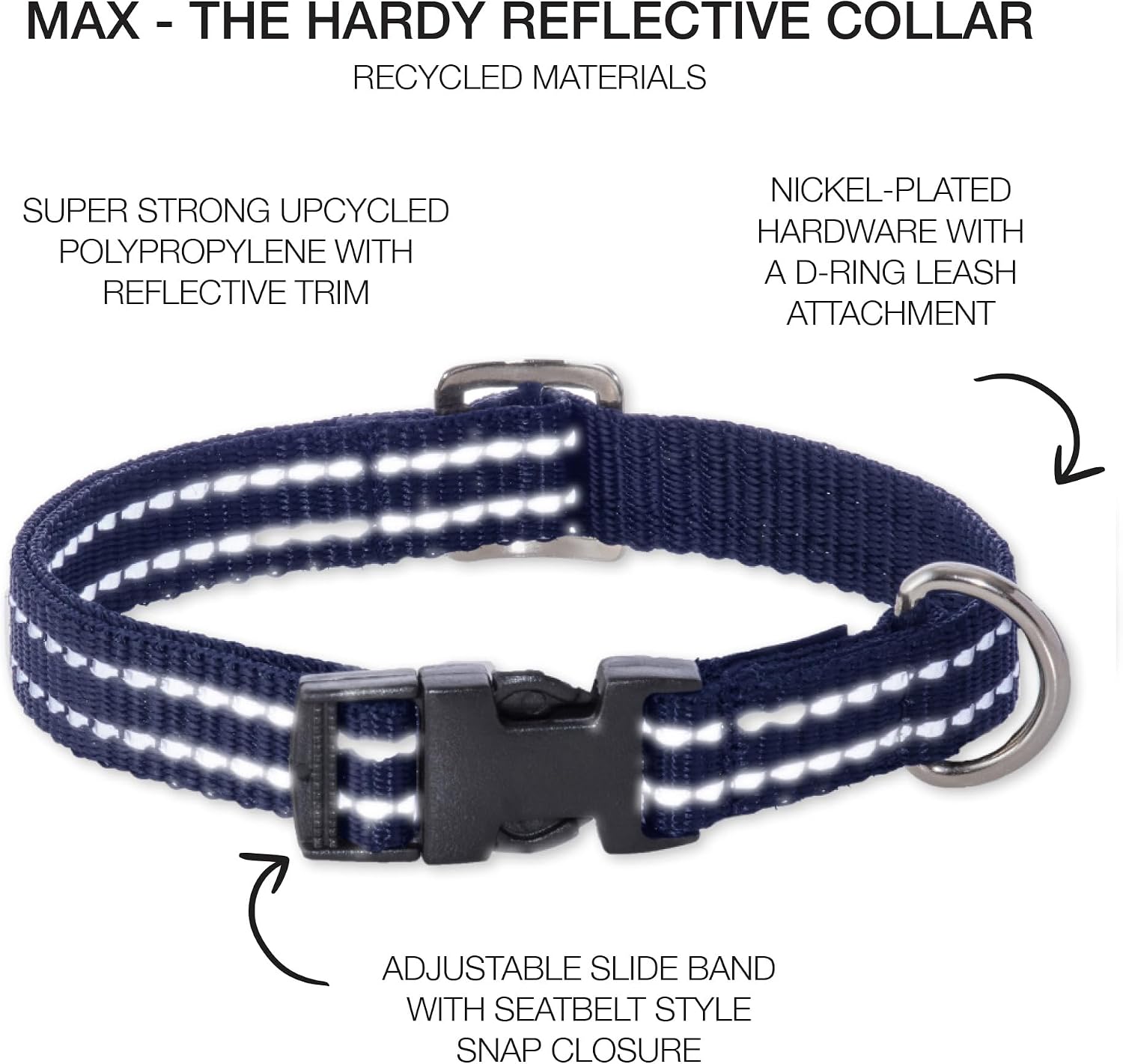 Pet Passion Adjustable Reflective Dog Pet Collar for Small, Medium and Large Dogs, Navy, Small