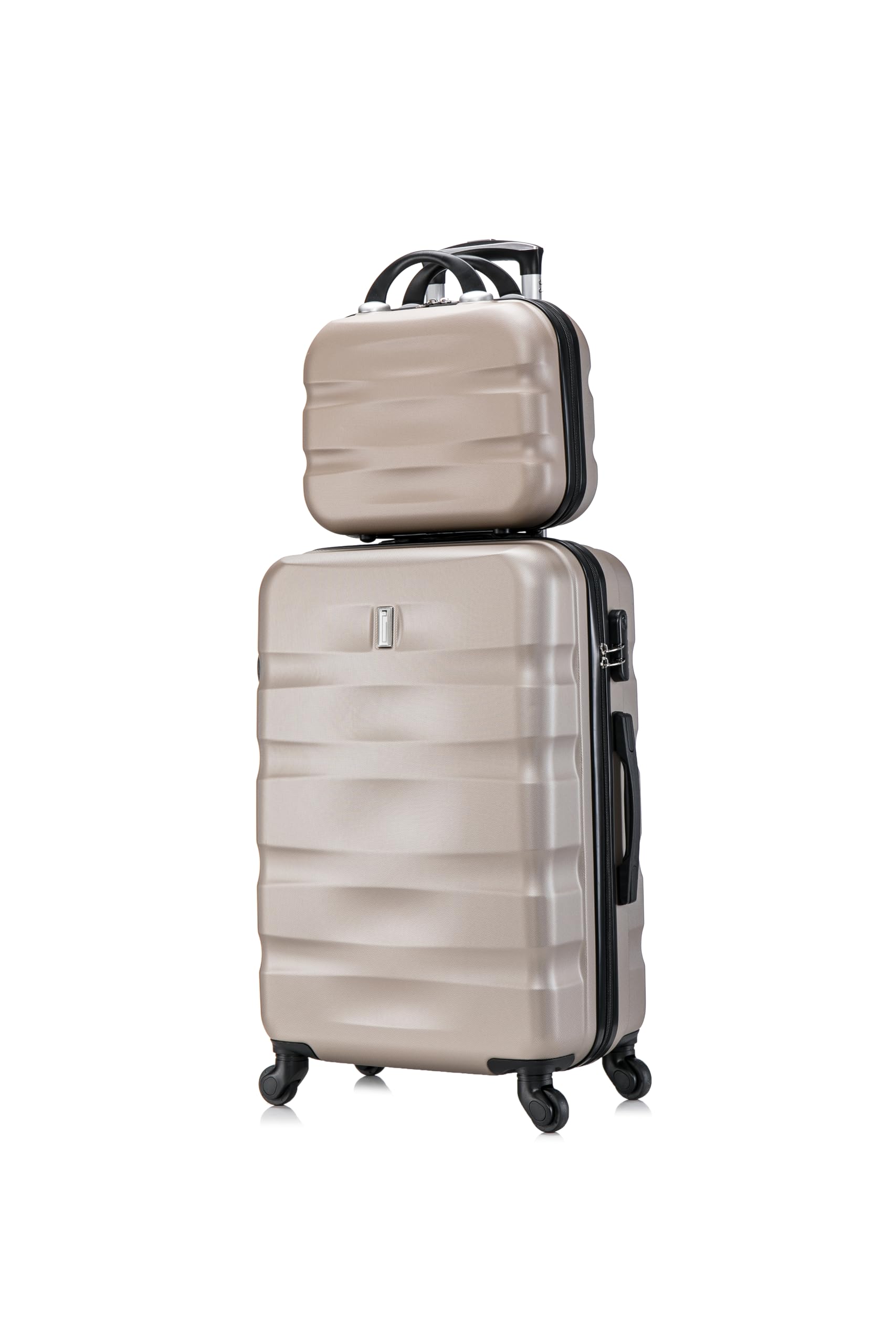 CELIMS - Set Valigie | Valigia Media 20 kg Rigida Champagne + Beauty Case da Viaggio 35cm | Valigia da Stiva 65cm | Trolley Medio 65cm con 4 Ruote | Valigie con Beauty Case