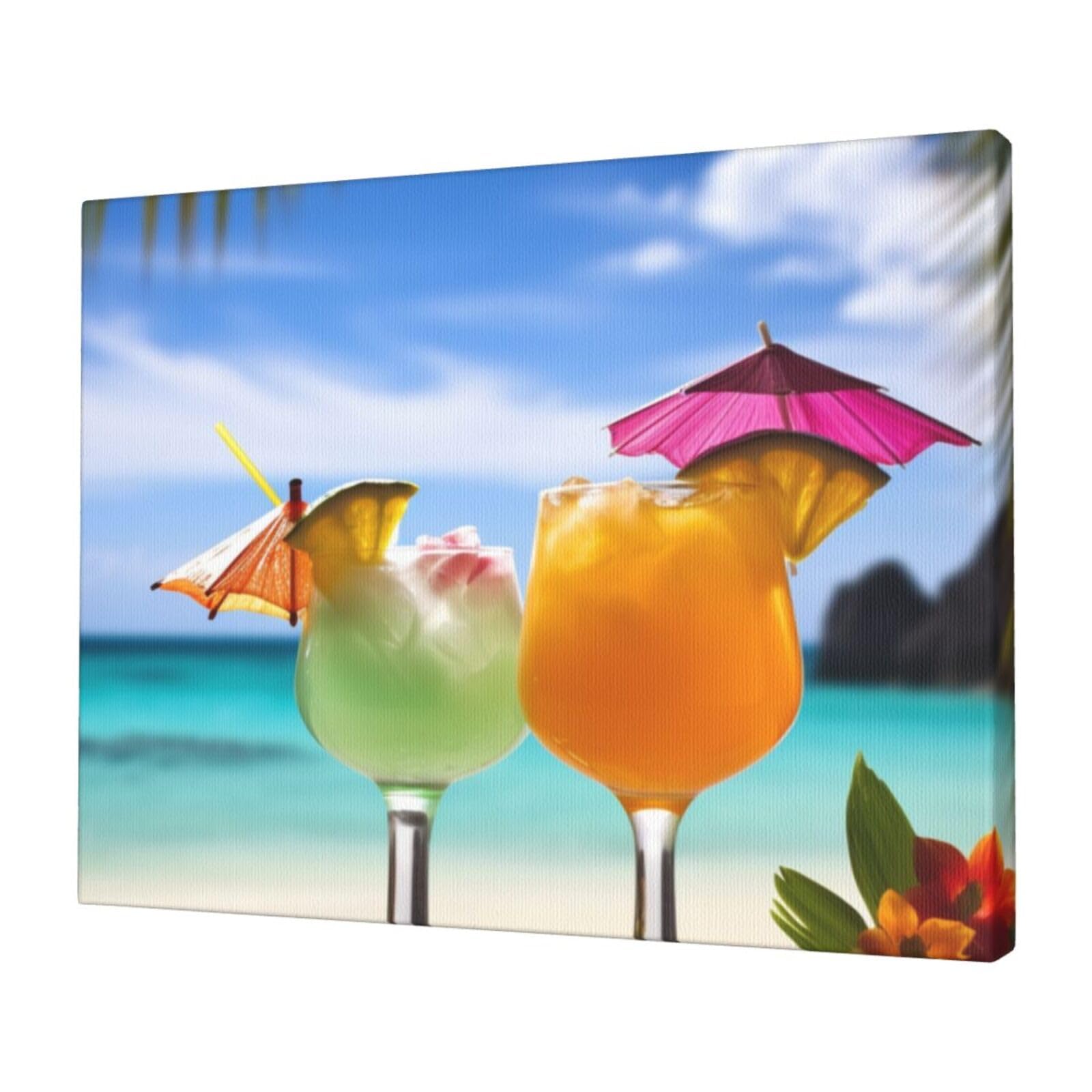 FodPand Canvas Wall Art for Living Room Wall Decor 12"x16" Modern Artwork Painting Pictures Hanging Canvas Prints Tropical beach drink Aesthetic Wall Art for Bedroom Bathroom Office Wallart Decor