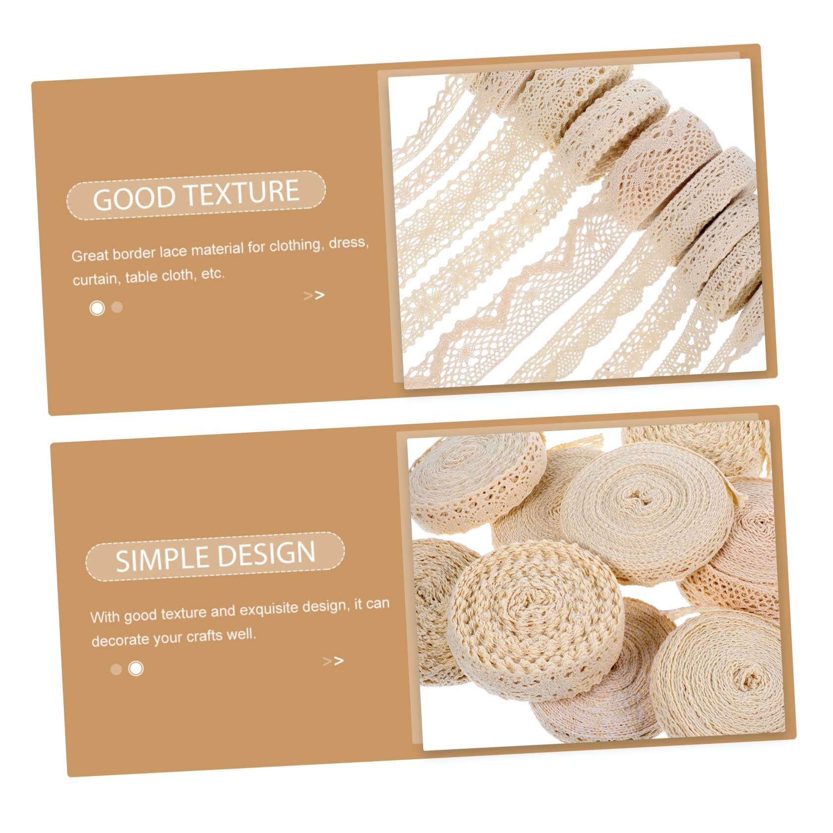 SHINEOFI 9 Rollos de Encaje de Algodón Beige para Costura de Ropa y Decoración, Ribete de Encaje Decorativo Buena Textura para Manualidades y Envoltura Estilo Aleatorio