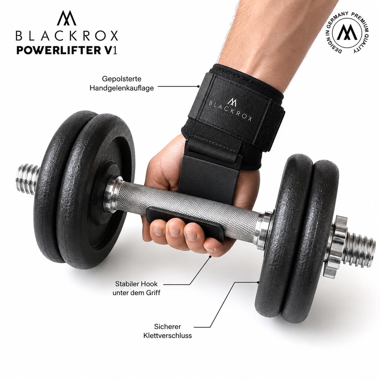 BLACKROX Zughaken Krafttraining Powerlifter V1 Vergleichssieger 2026 Zughilfen Fitness Bodybuilding 2 Stück Gym Metallhaken Gewichtheben handgelenkbandage gepolstertem Kraftsport schwere Gewichte