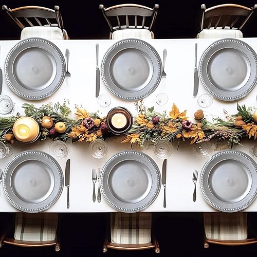 Miniatura 10 de Platos de carga antiguos blancos, cargadores metálicos de 13 pulgadas para platos de cena, cargadores de plástico con borde de cuentas para comedor,