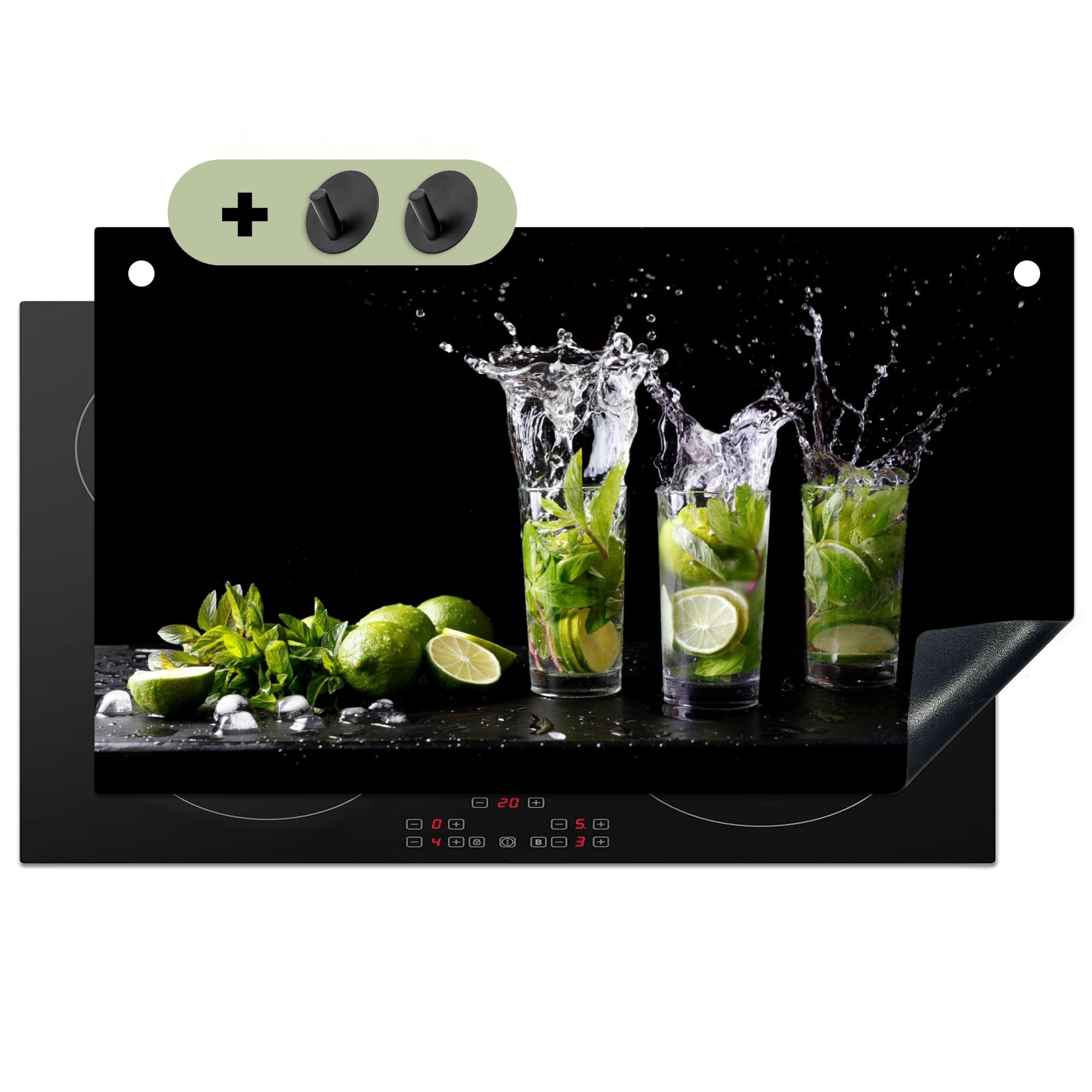 KitchenYeah© Cubre Vitrocerámica - Protector Vitroceramica Placa Induccion 52x90 cm - Antisalpicaduras Cocina, Encimera, Protectora Lima - Menta - Vidrio - Cóctel