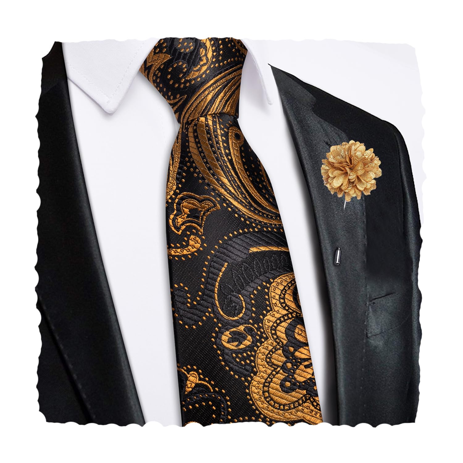 Hi-Tie Zipper Ties for Men Pre-tied Tie Set Lapel Pin Pocket Square and Cufflinks Formal Business Wedding Adjustable Necktie