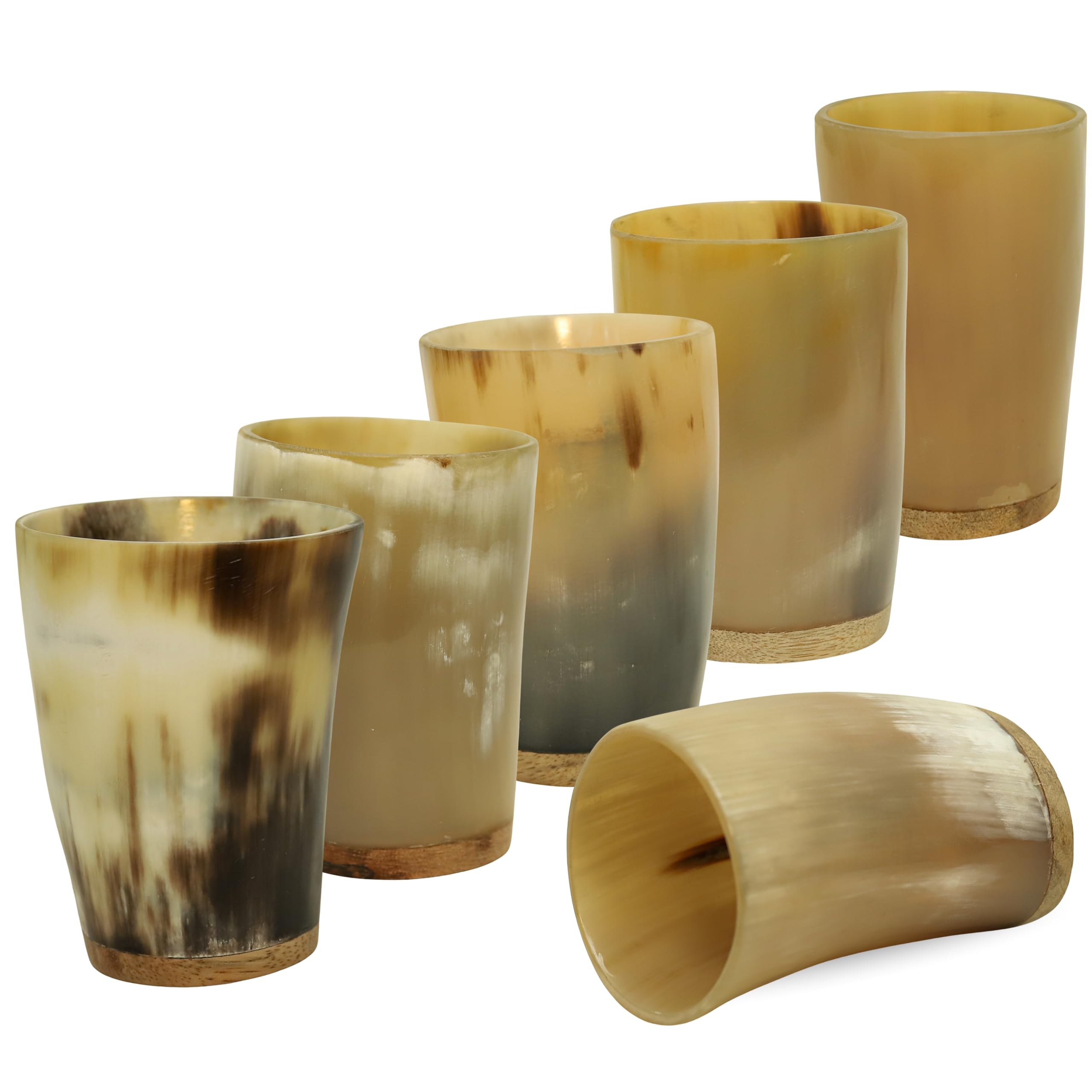Lot de 6 verres à shot Viking en corne de bœuf authentique (94,7 g) | Récipients à boire nordiques faits à la main, gobelets en corne naturelle, tasses sur le thème des Vikings pour hydromel
