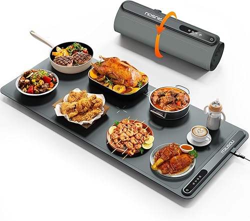 Miniatura 12 de Bandeja de calentamiento eléctrica, calefacción de superficie completa, enrollable y portátil, nanomaterial de silicona de alta calidad, 3 ajustes