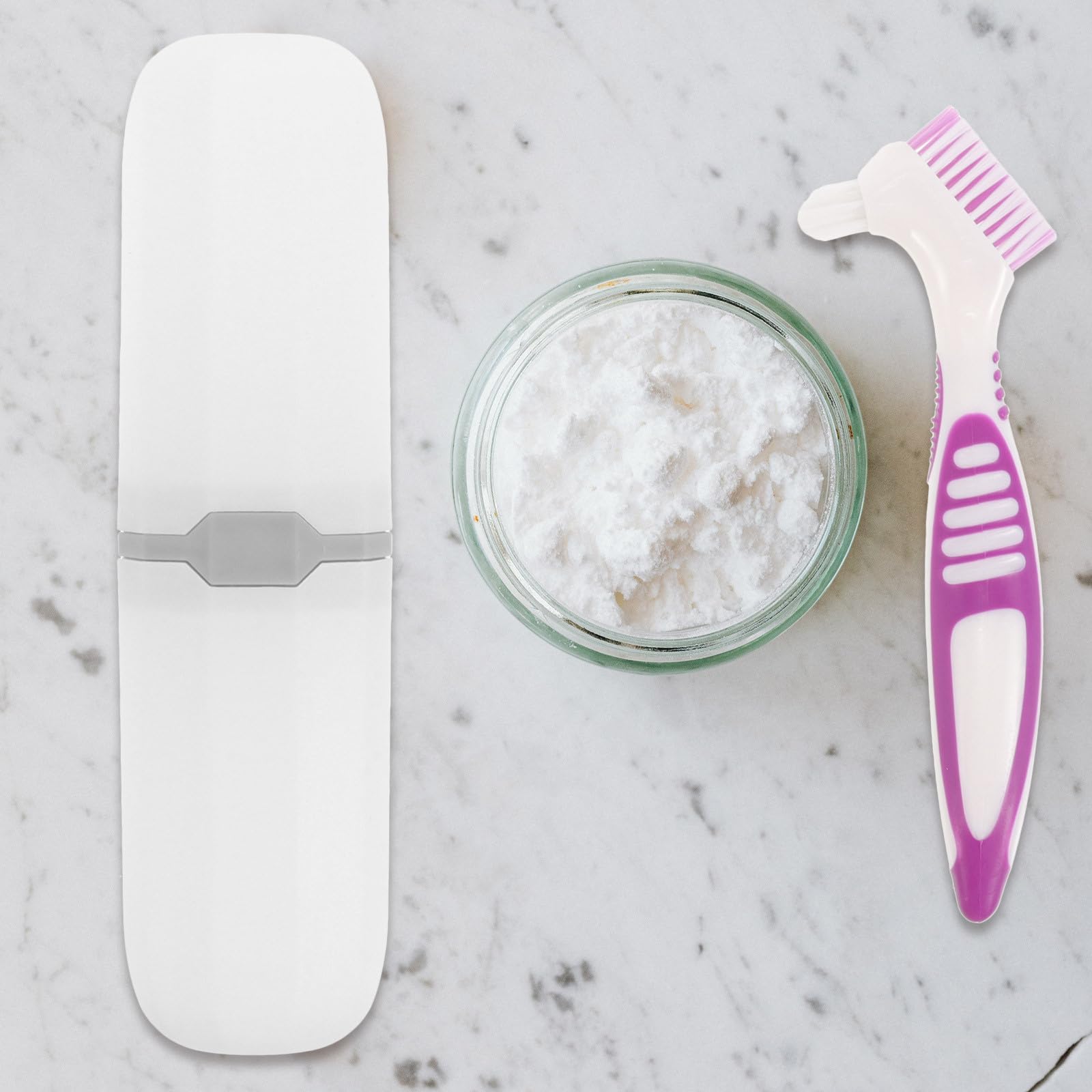 Generic Set da 2 Spazzolini Portatili per Protesi Dentarie Custodia Rigida, Doppia Faccia Setole Dure per Pulizia, Accessorio Pratico per Igiene Orale Domestica da Viaggio