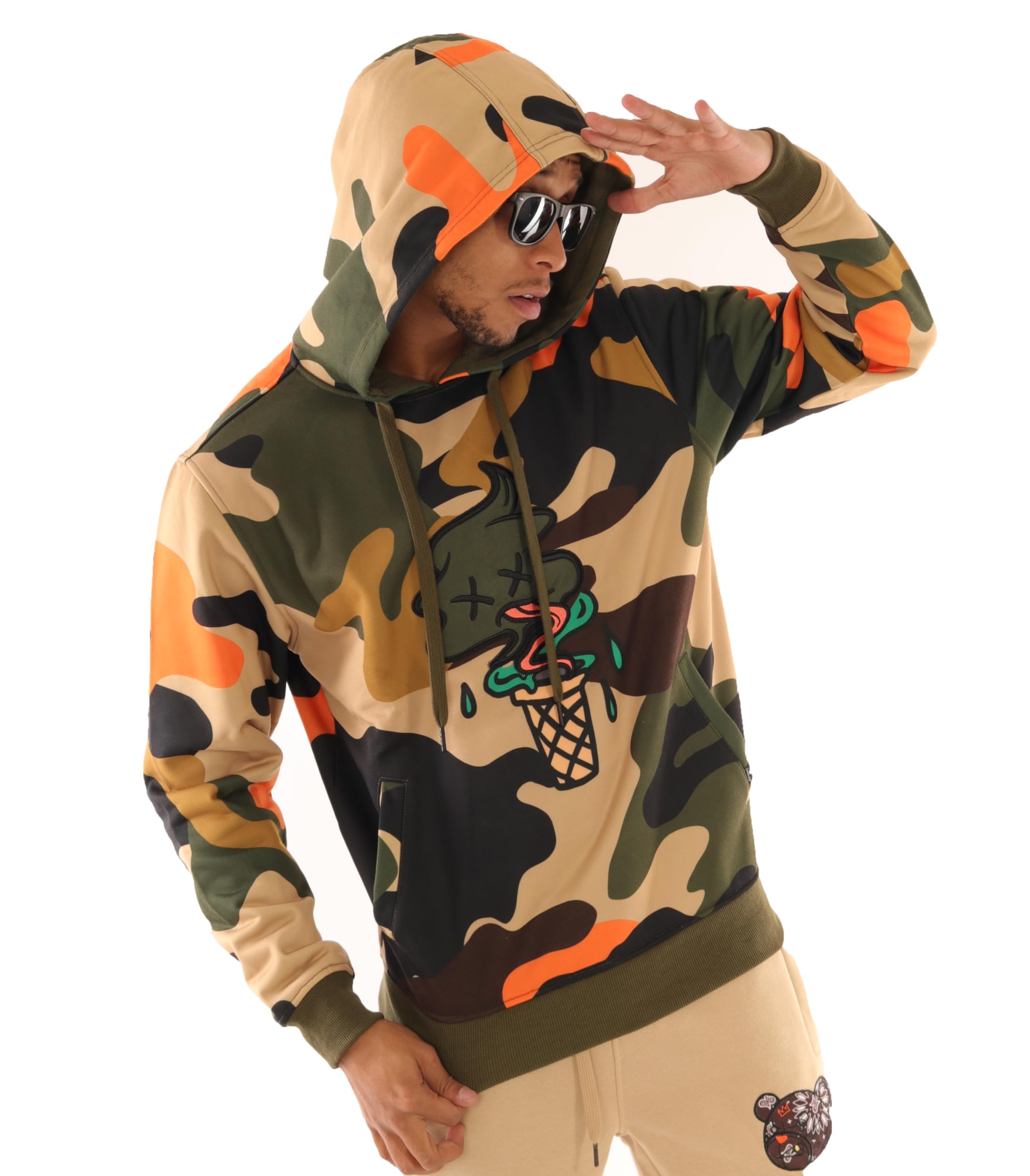 FLEECE HOODIE 4202 Mens Urban Streetwear NYC Graffiti Embroidery Patch Fleece Pullover Sweatshirt Hoodie